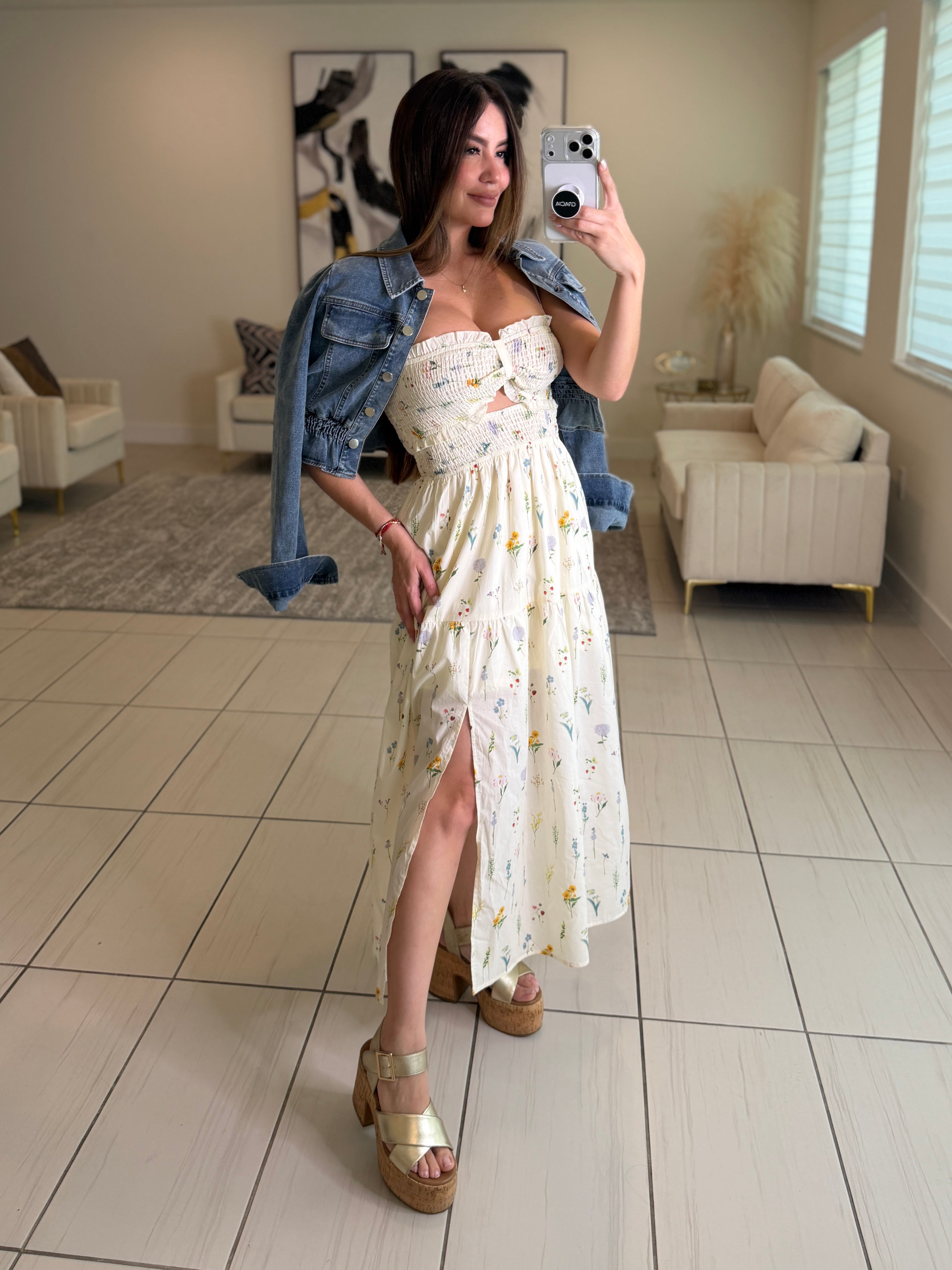 Sweet Floral Beige Dress