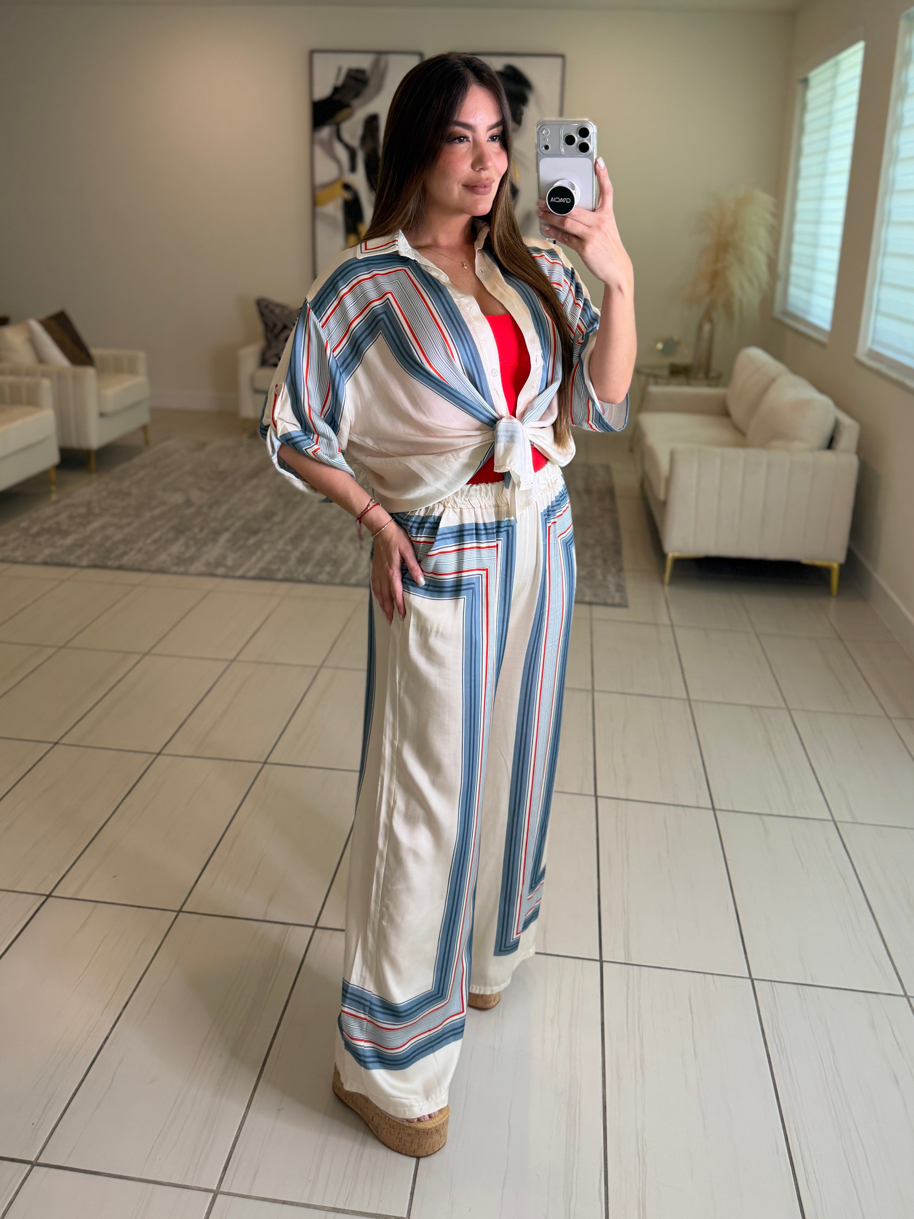 Marine Stripes Beige Pant Set