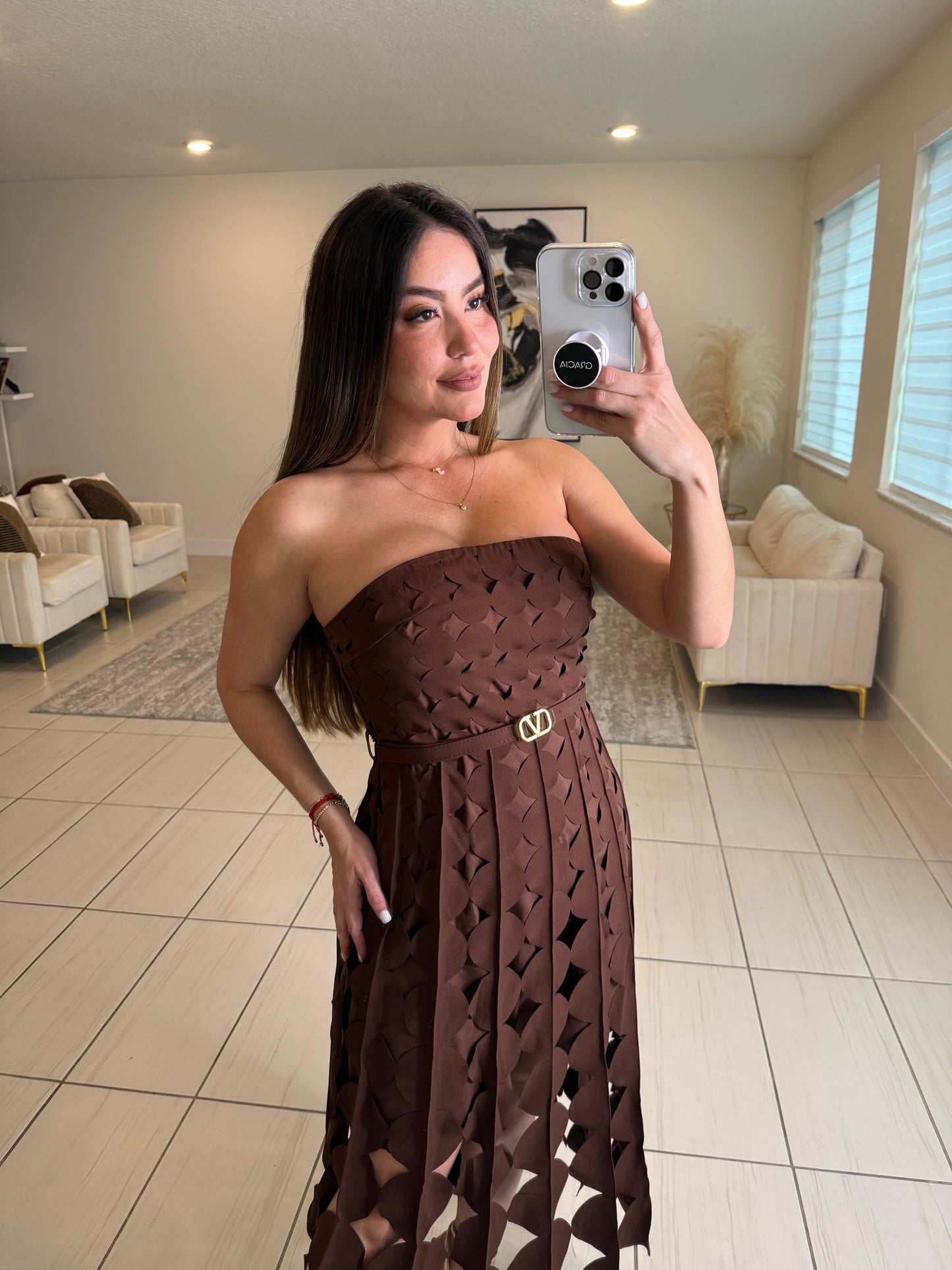 Enchanted Aura Brown Midi Dress
