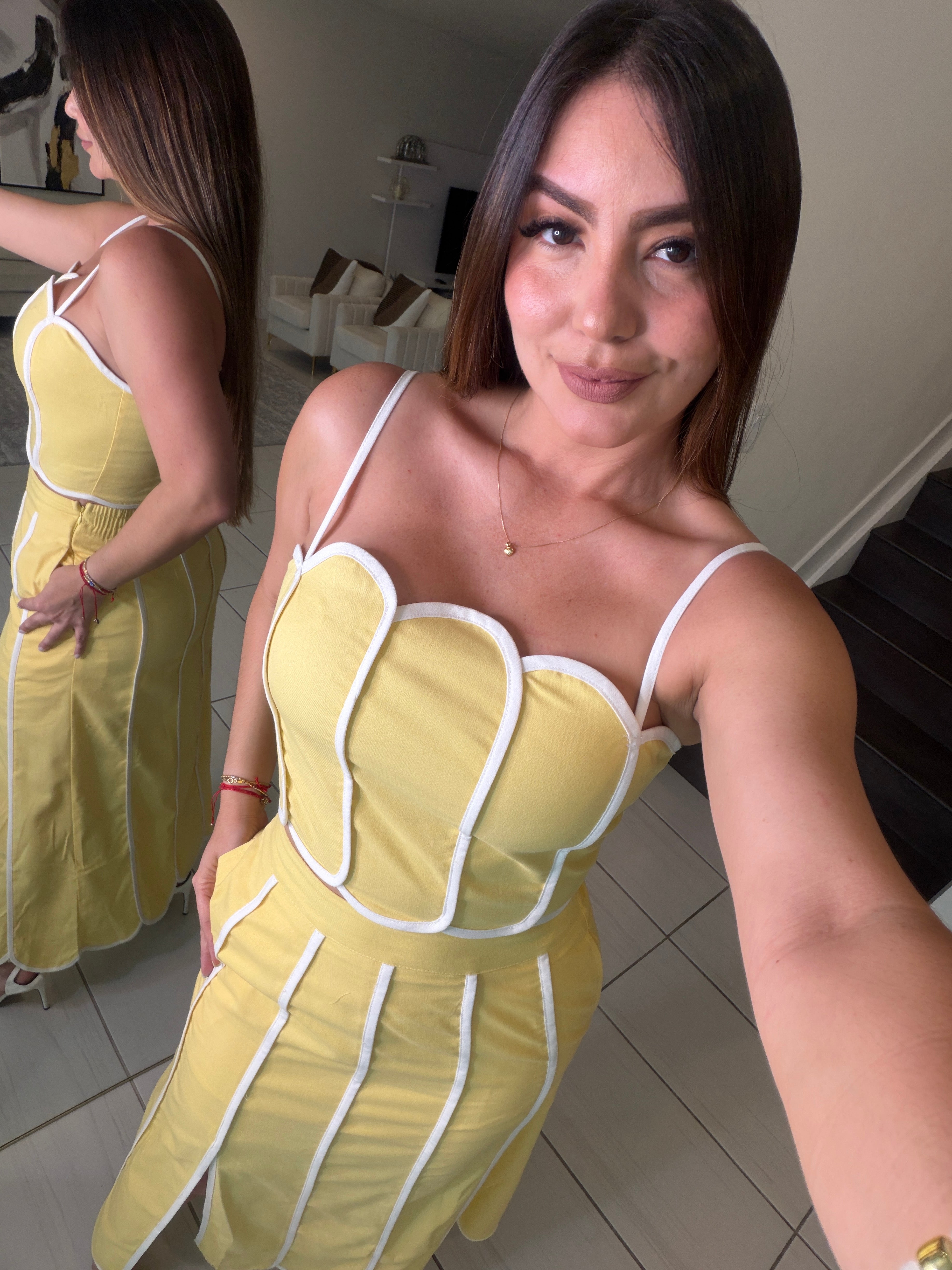Delicate Clouds Yellow Skirt Set