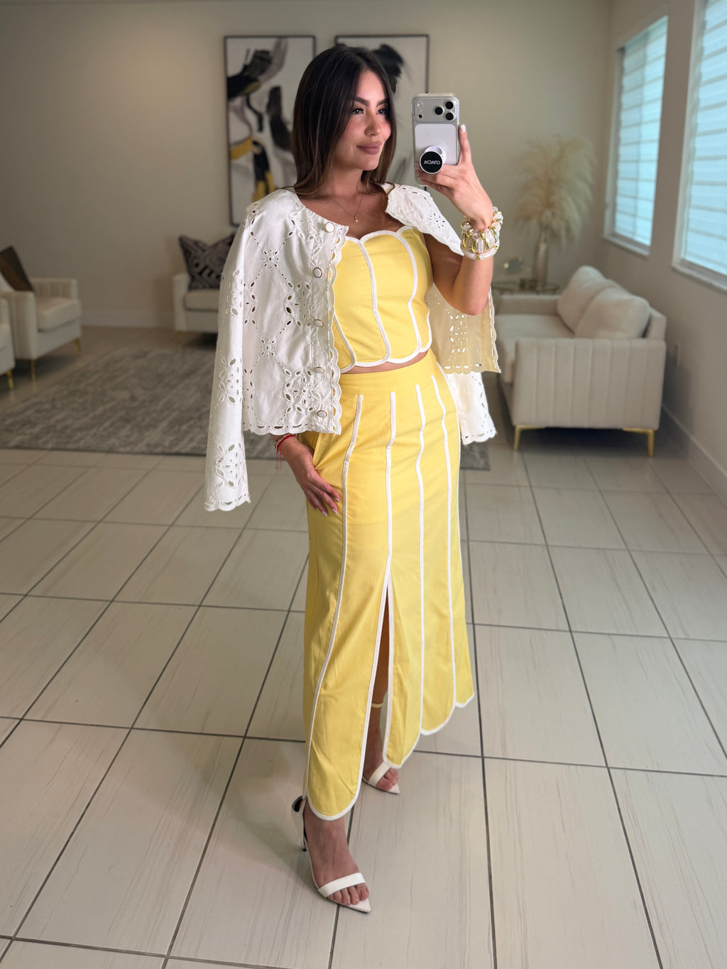 Delicate Clouds Yellow Skirt Set