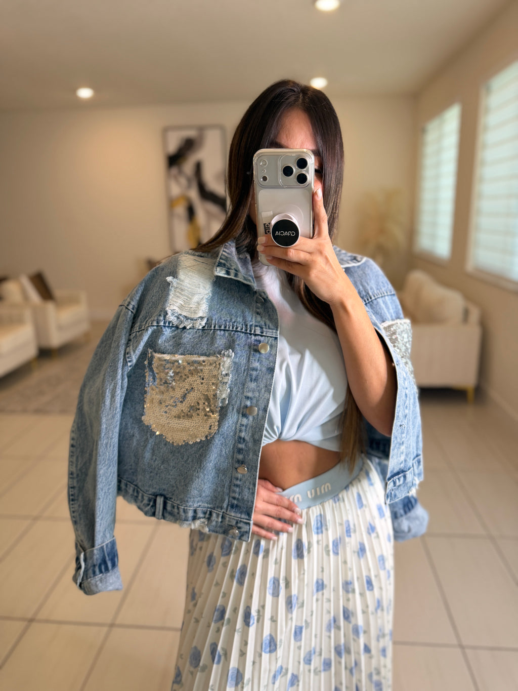 Radiance Silver Sequin Denim Jacket
