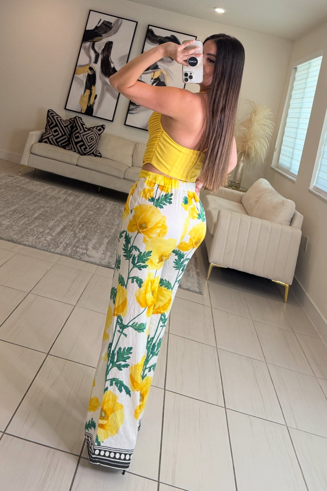 Botanical Bliss Floral Yellow Pants