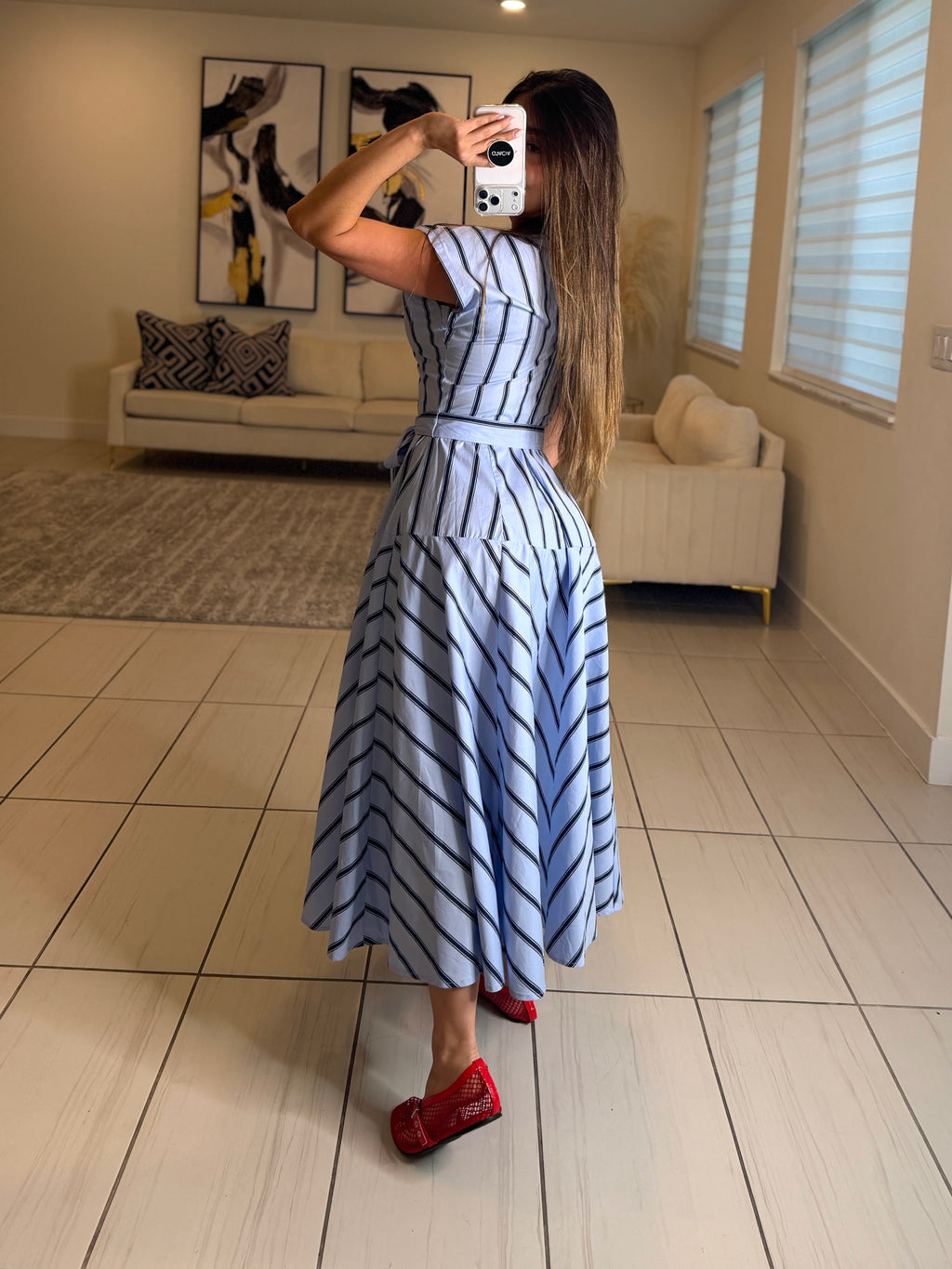 Radiant Stripes Blue Midi Dress