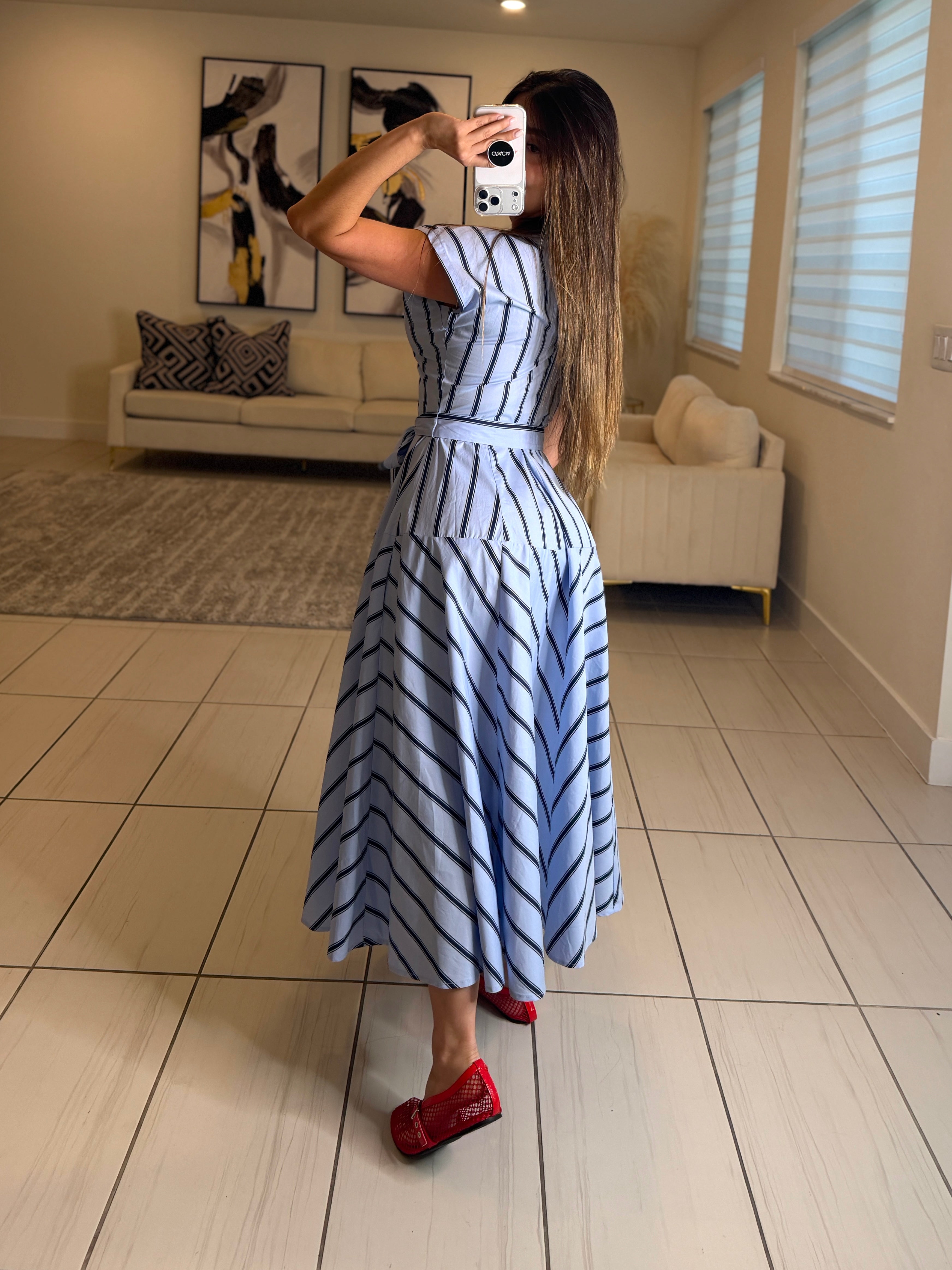 Radiant Stripes Blue Midi Dress
