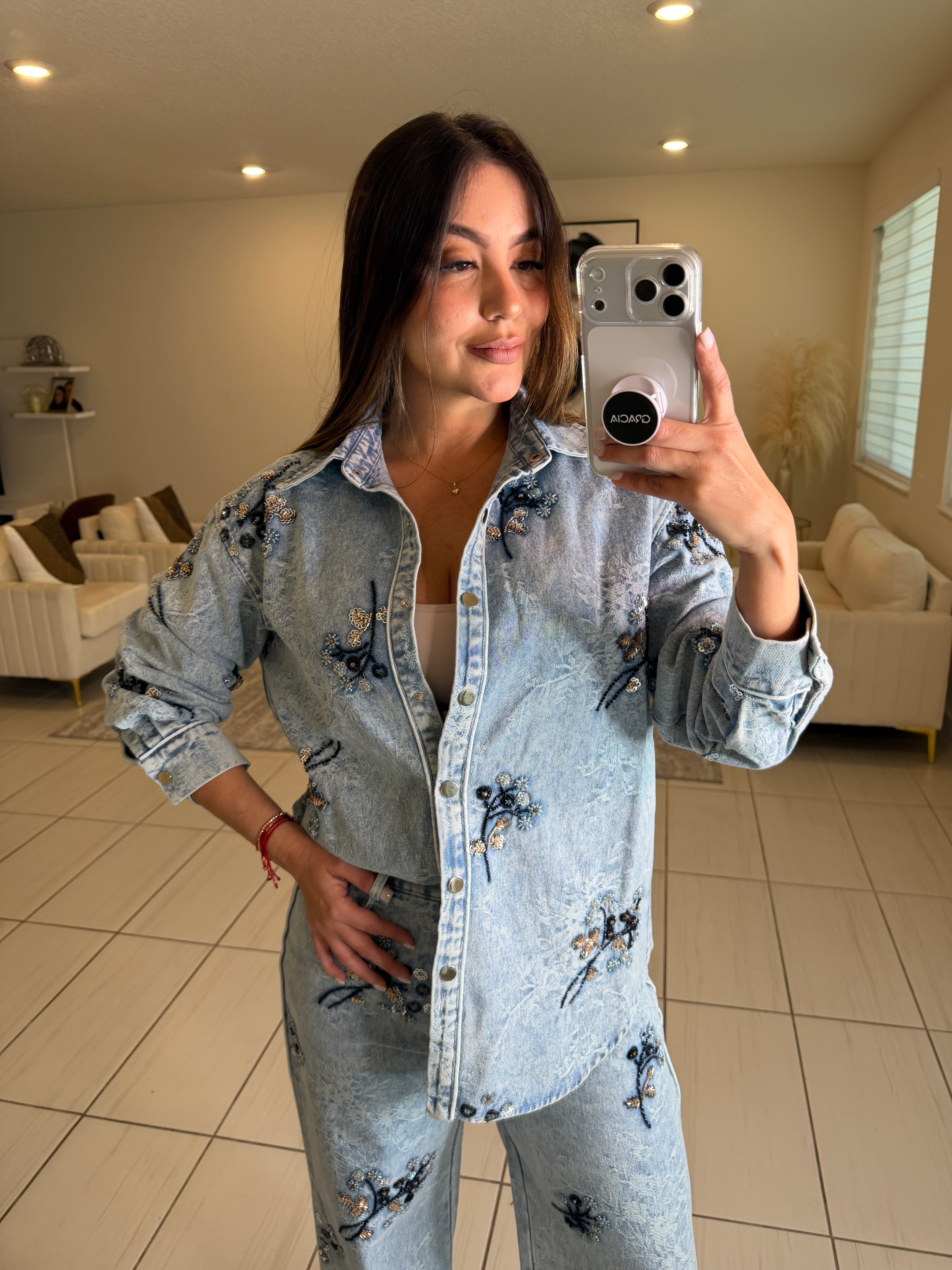 Perfect Details Denim Pant Set