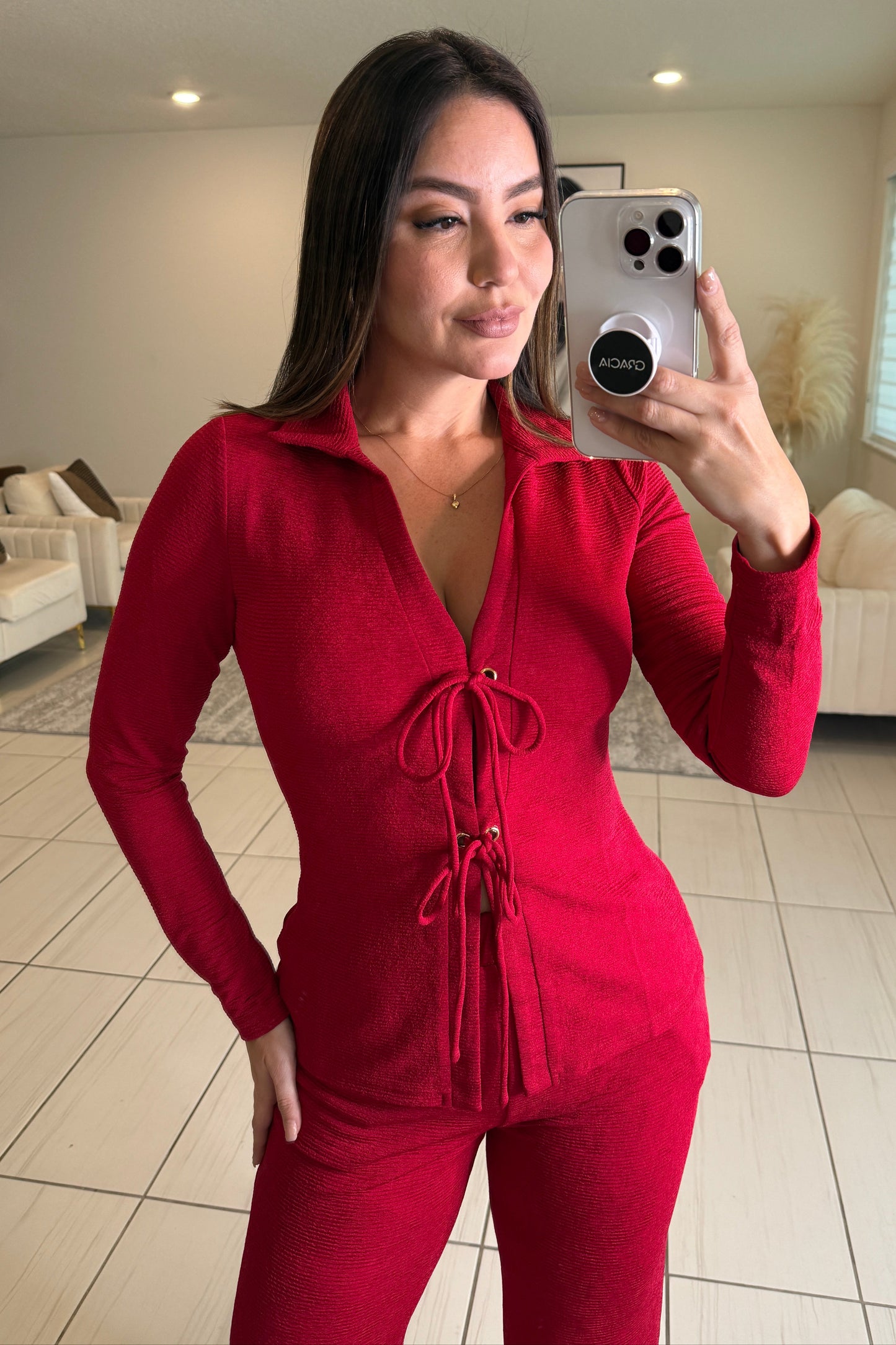 Adorable Affair Red Pants Set