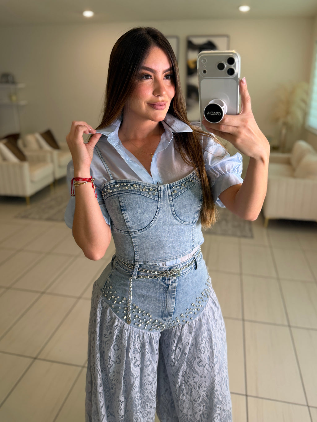 Radiant Prairie Lace Blue Pant Set