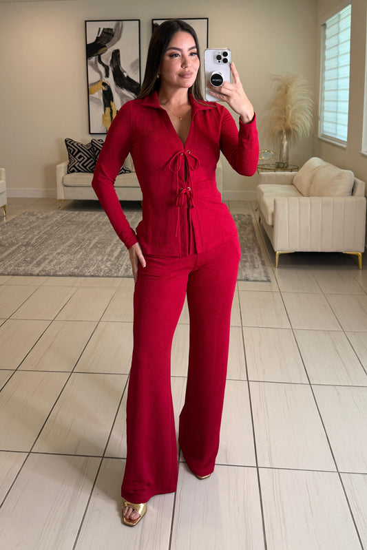 Adorable Affair Red Pants Set