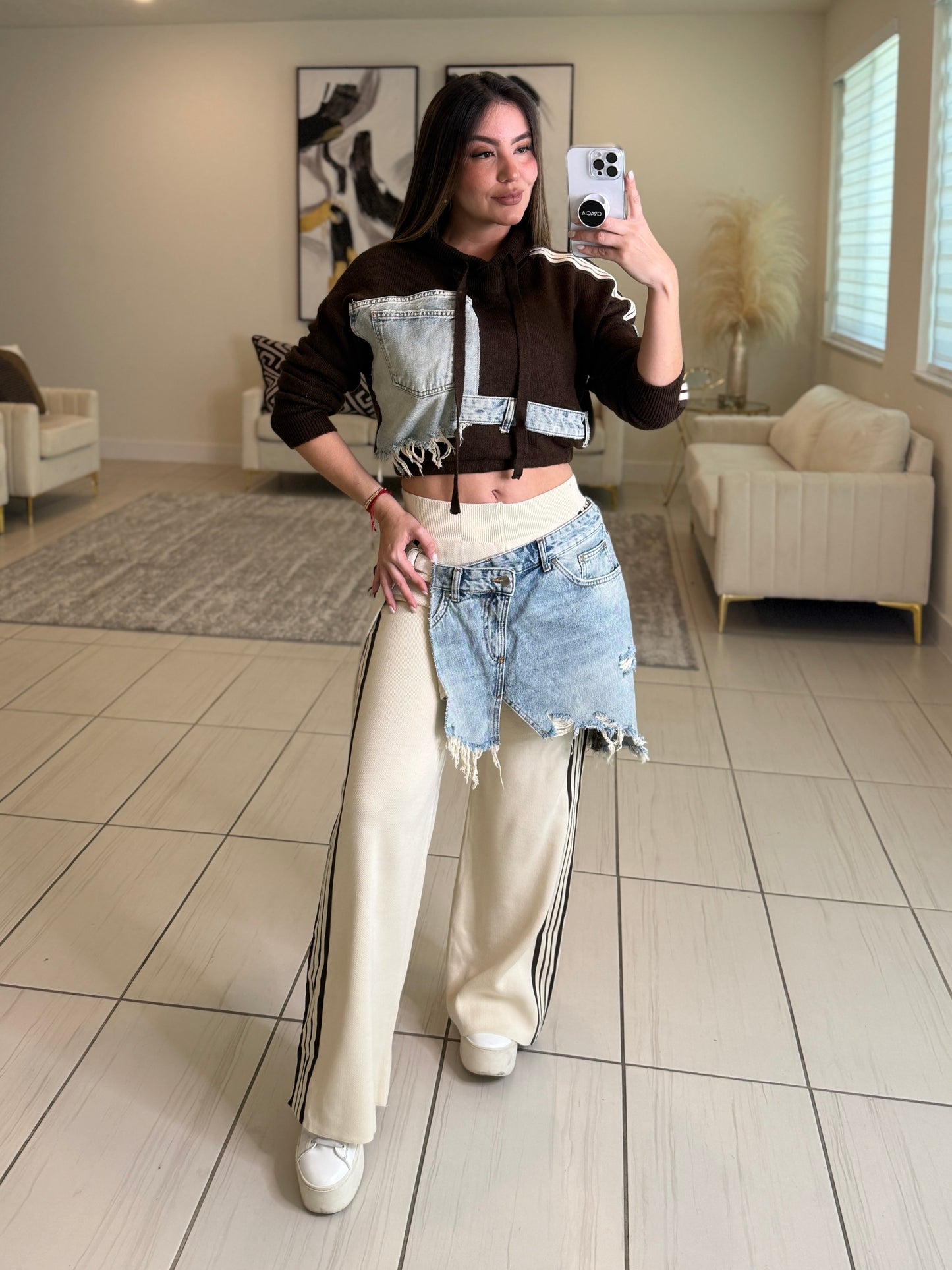 Elite Standard Knit Beige and Brown Pant Set