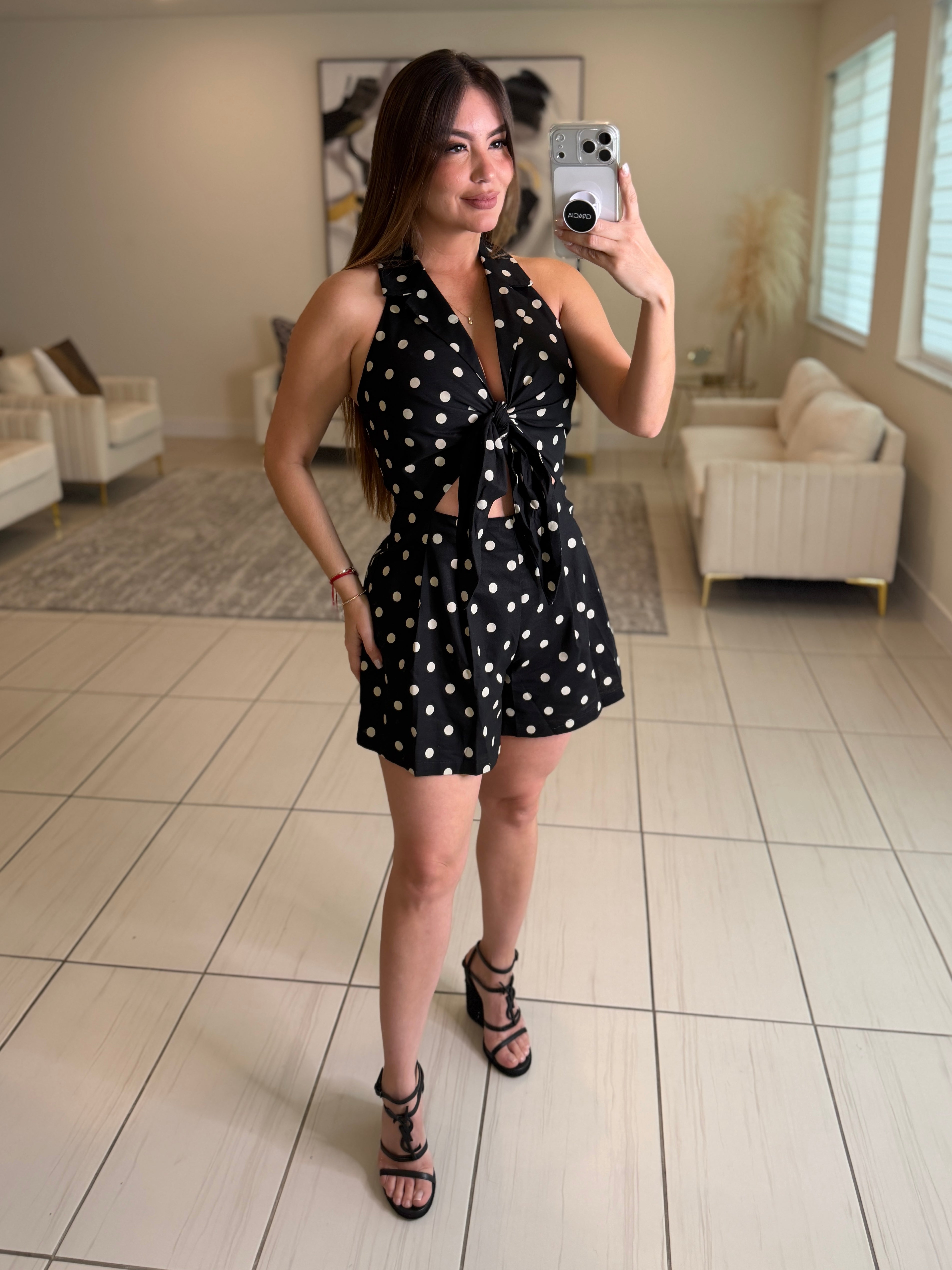 Polka Dots Tied Black Romper
