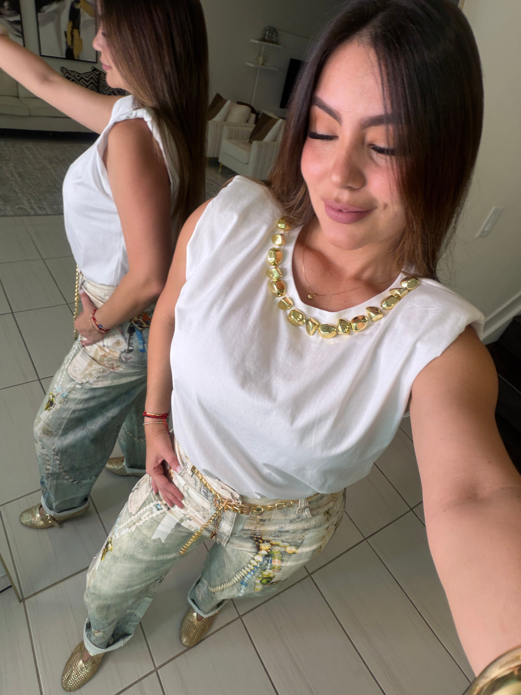 Golden Rocks Shoulder Pads White Top