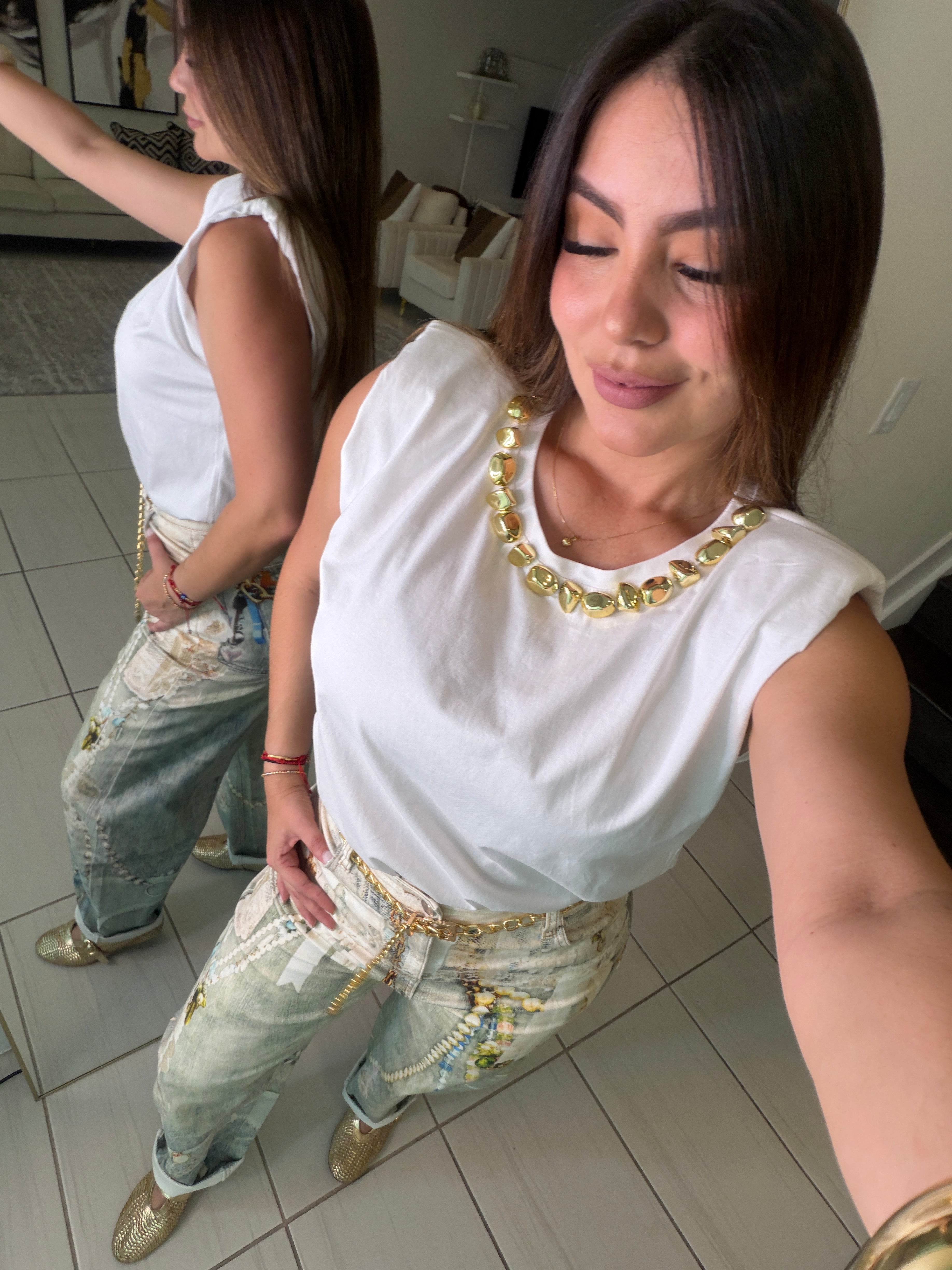 Golden Rocks Shoulder Pads White Top