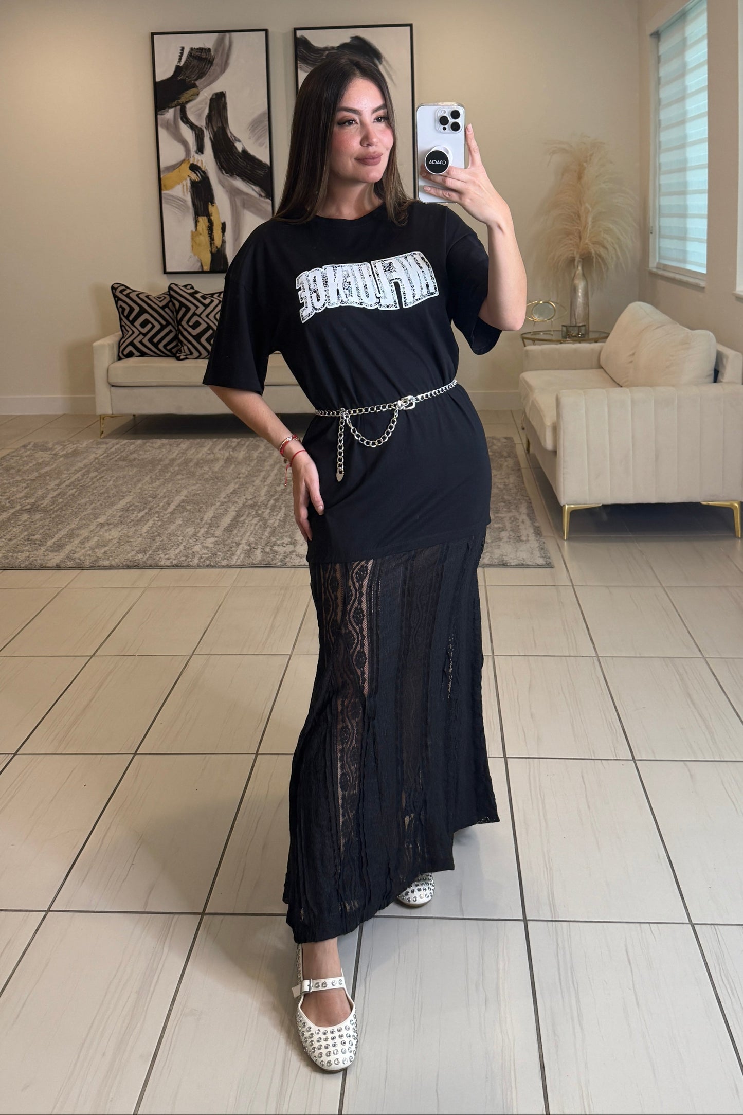 Influence Lace Contrast Black Maxi Dress