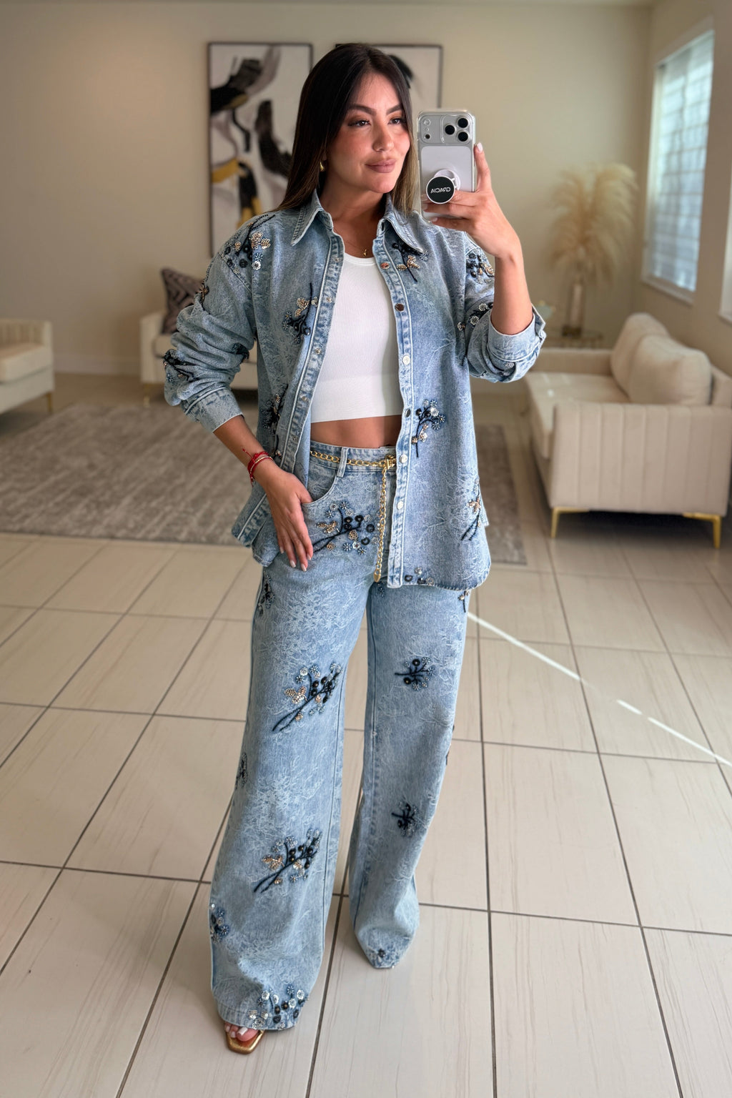 Perfect Details Denim Pant Set