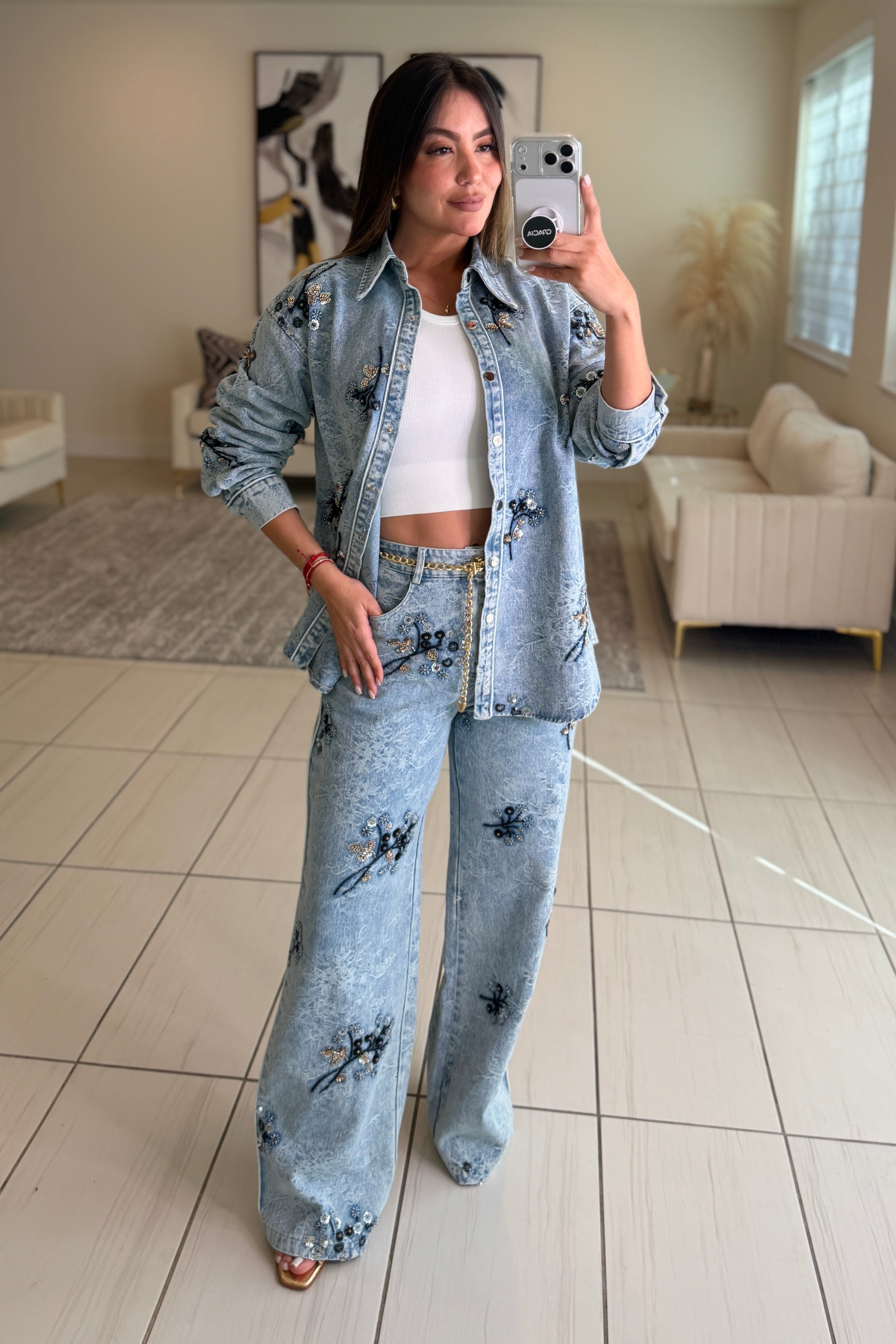 Perfect Details Denim Pant Set