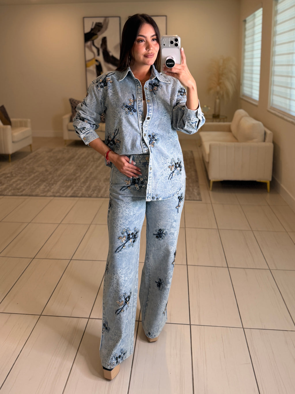 Perfect Details Denim Pant Set