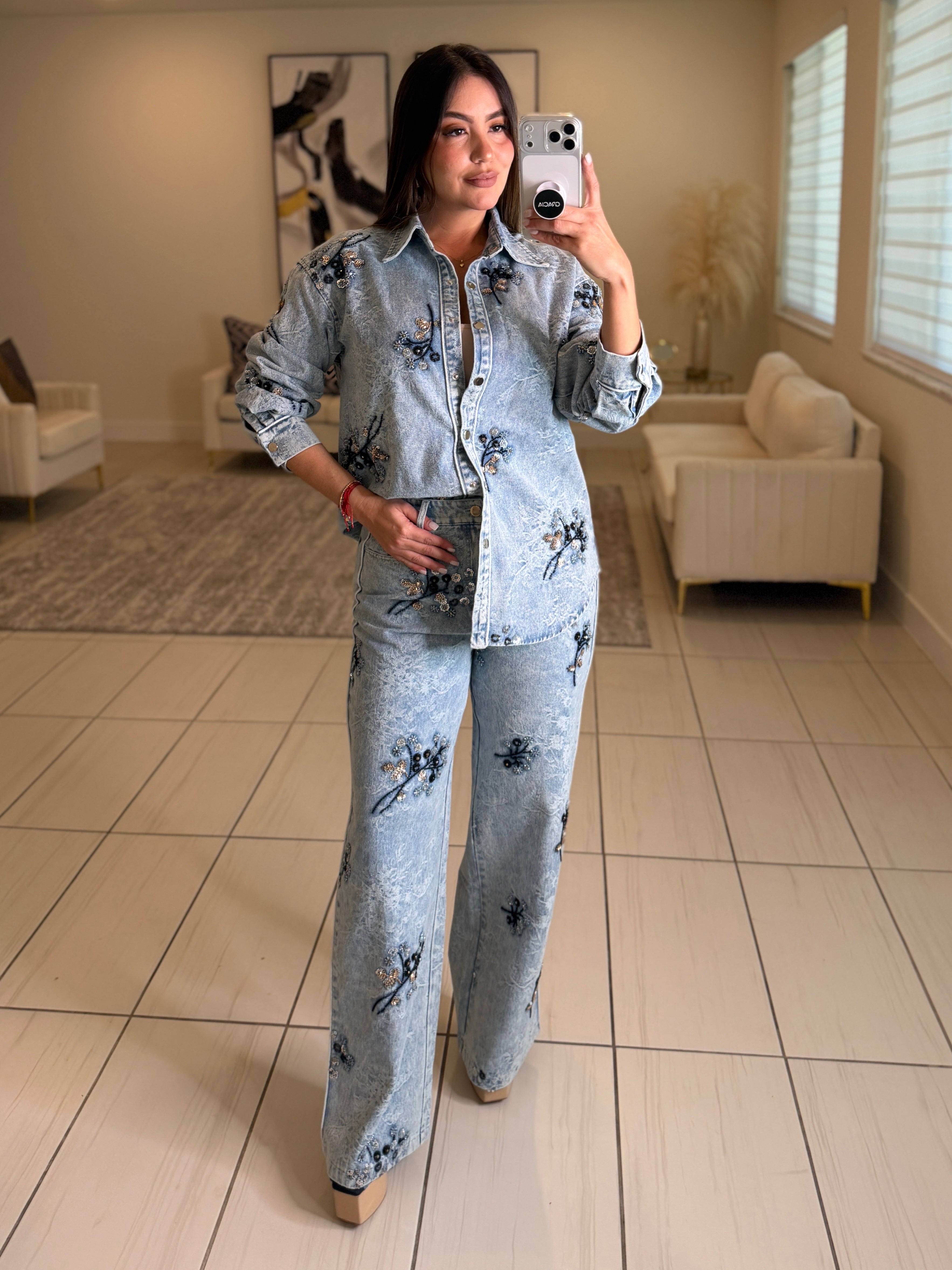 Perfect Details Denim Pant Set