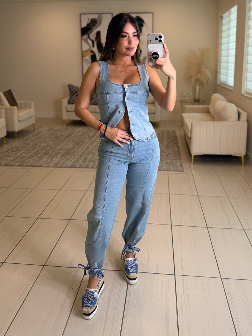 Elevated Essential Light Denim Pant Set