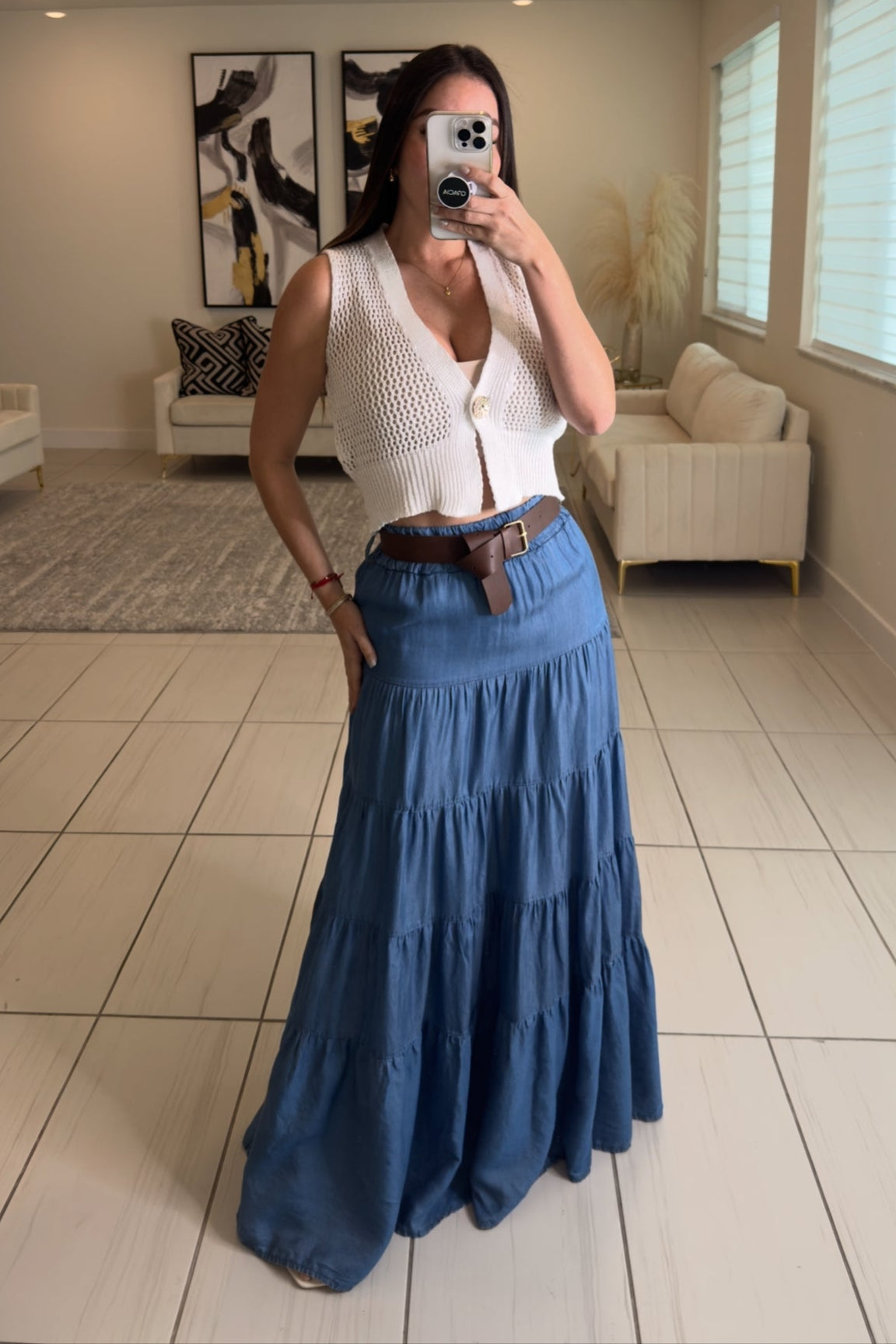 Cascade Lounge Denim Maxi Skirt