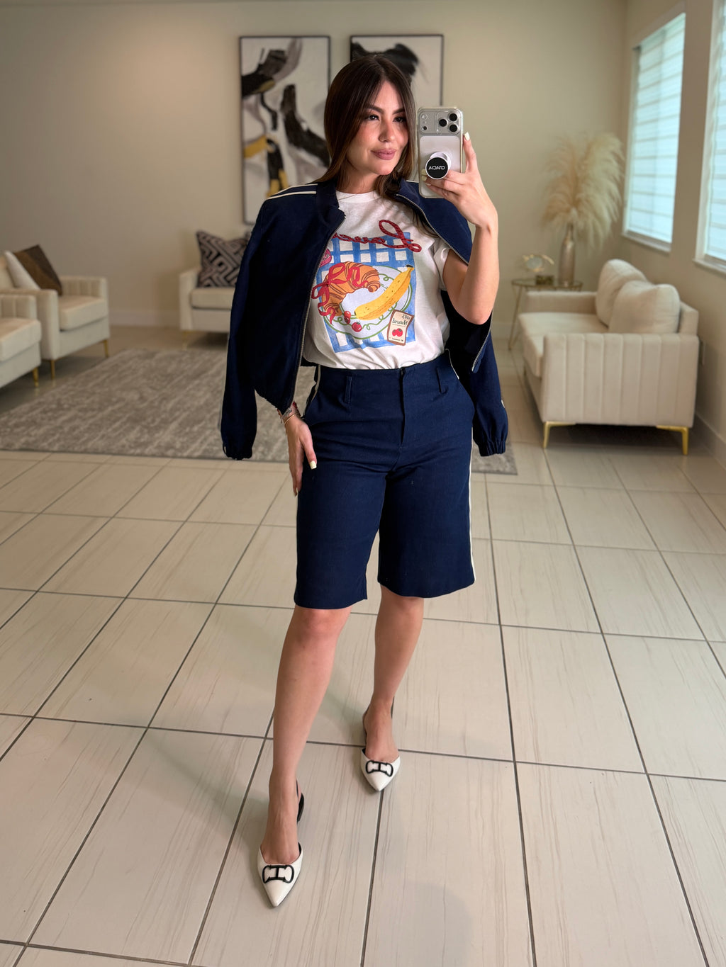 Linear Attraction Navy Blue Bermuda Set