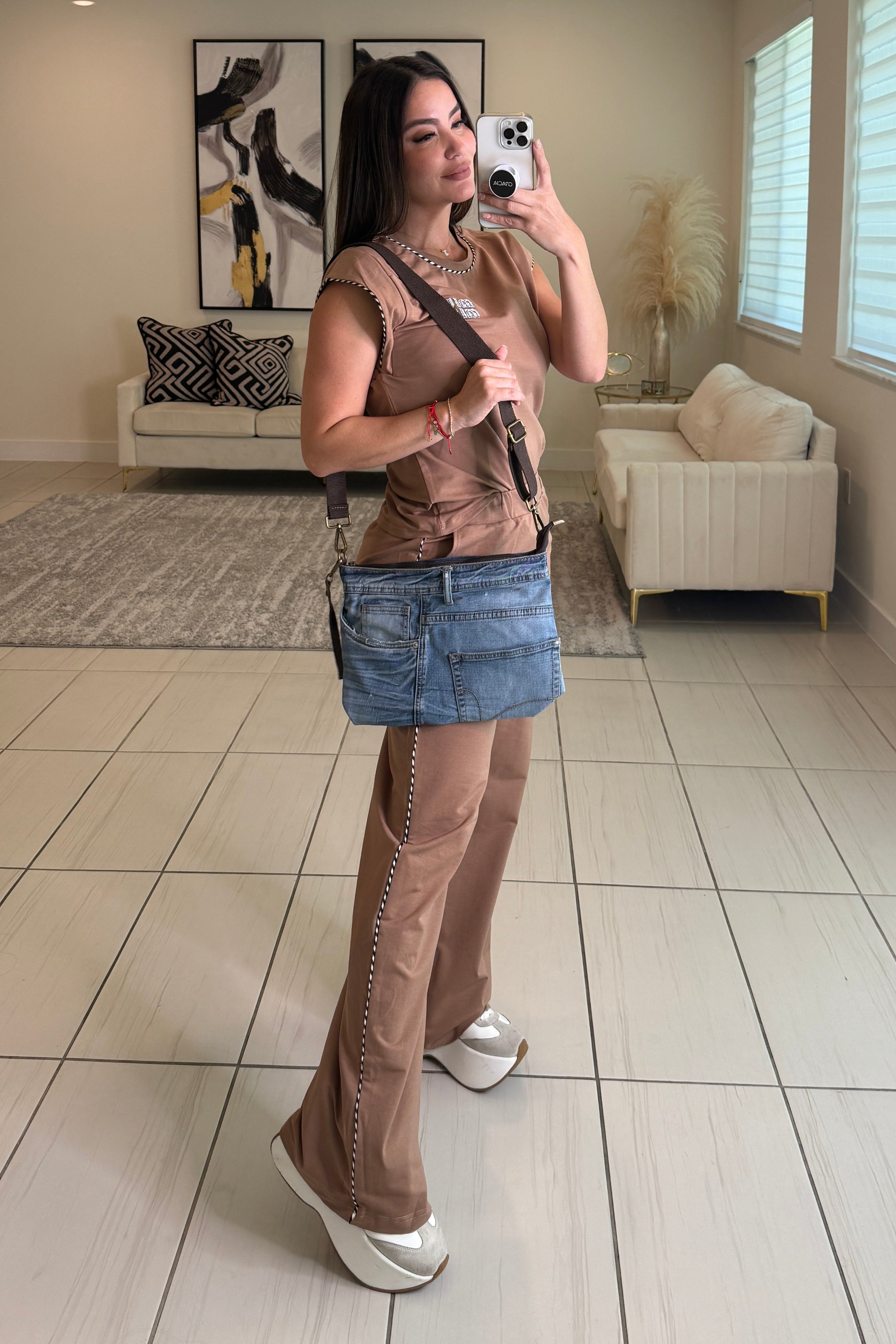 Silver Star Denim Crossbody Bag