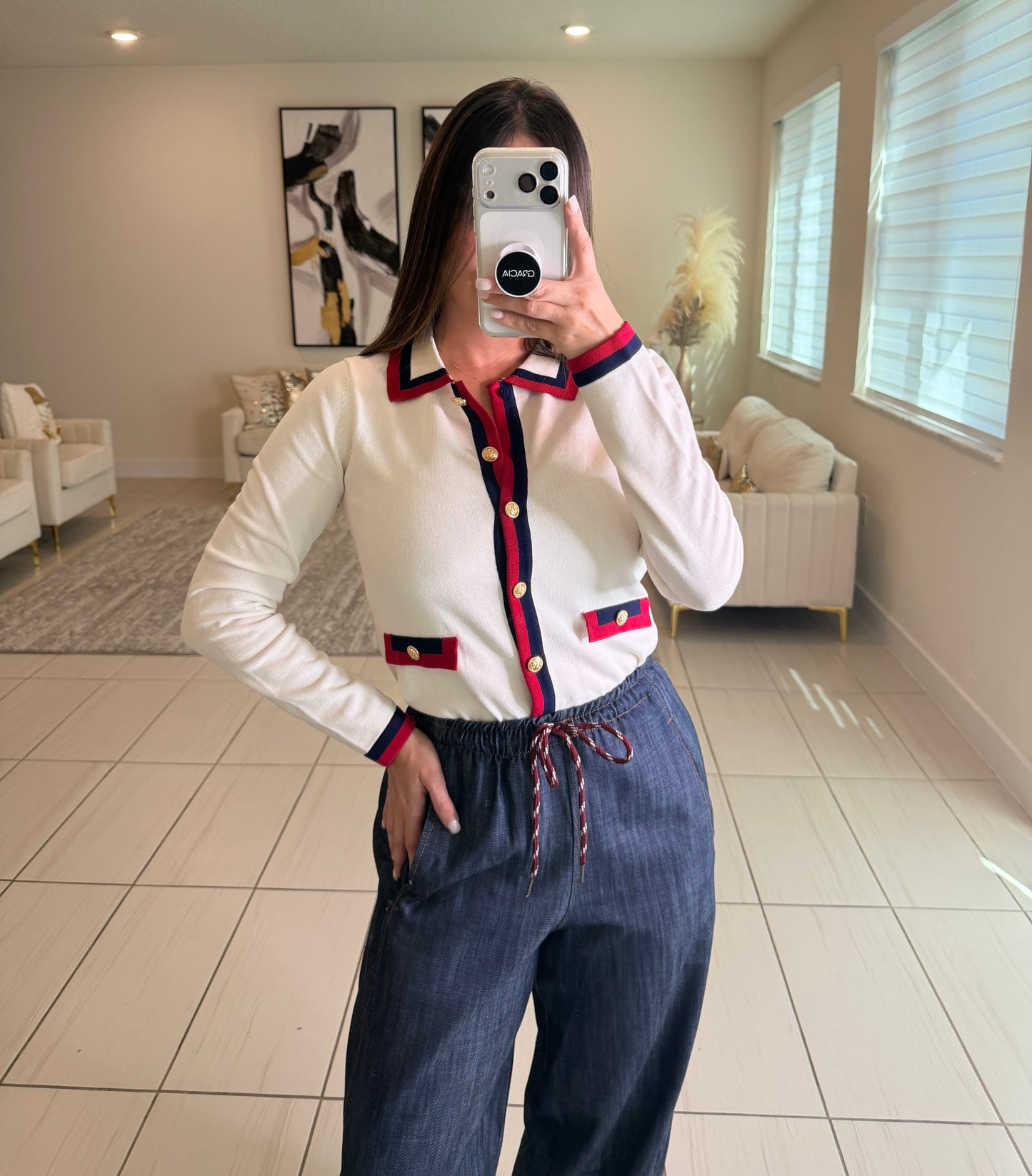 Sharp Authority Knit White Top