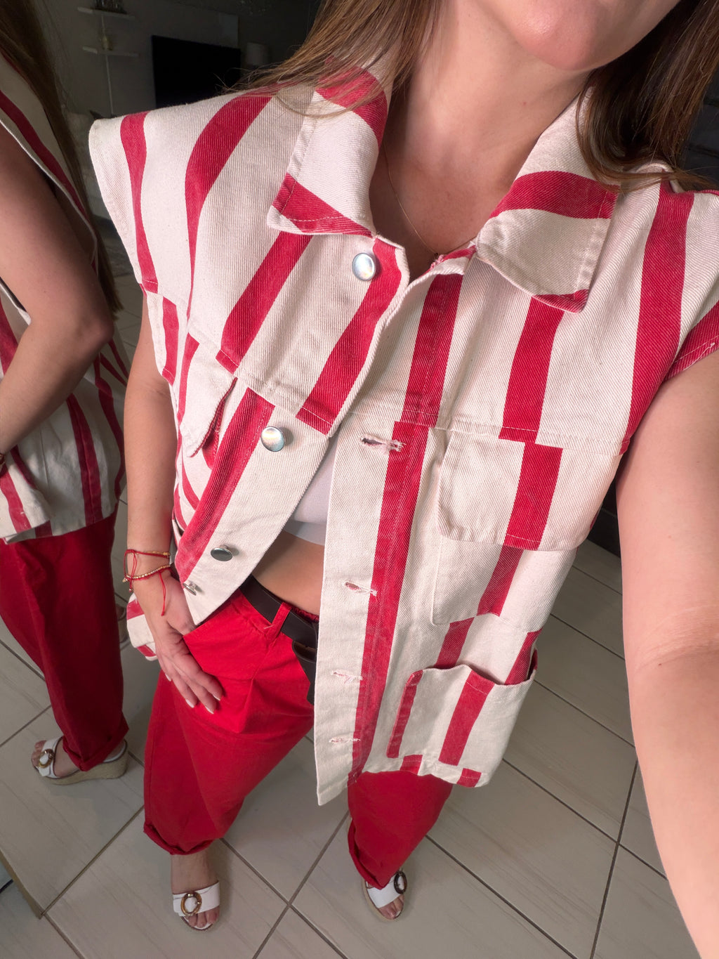 Divine Striped Red and Beige Jacket