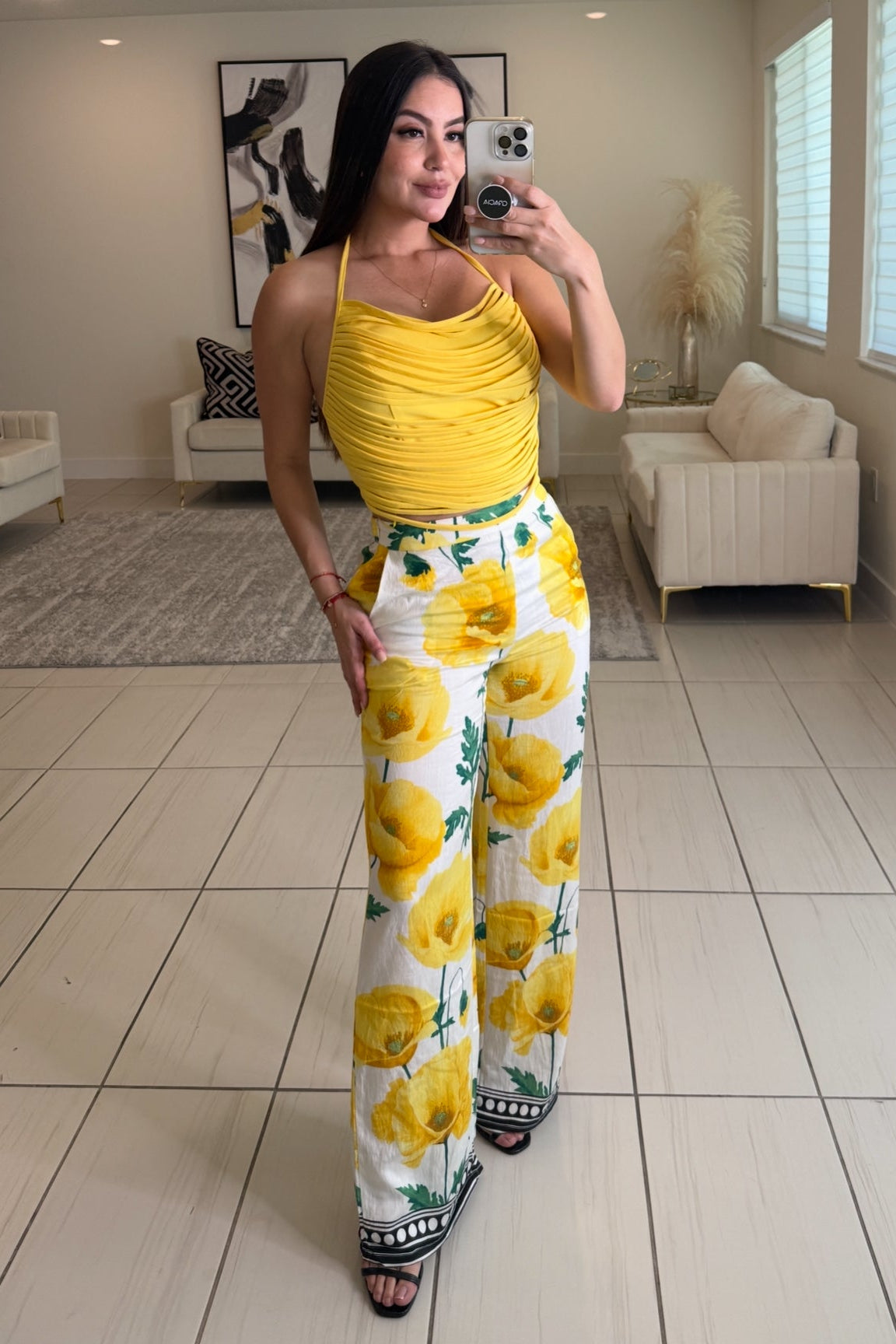 Botanical Bliss Floral Yellow Pants