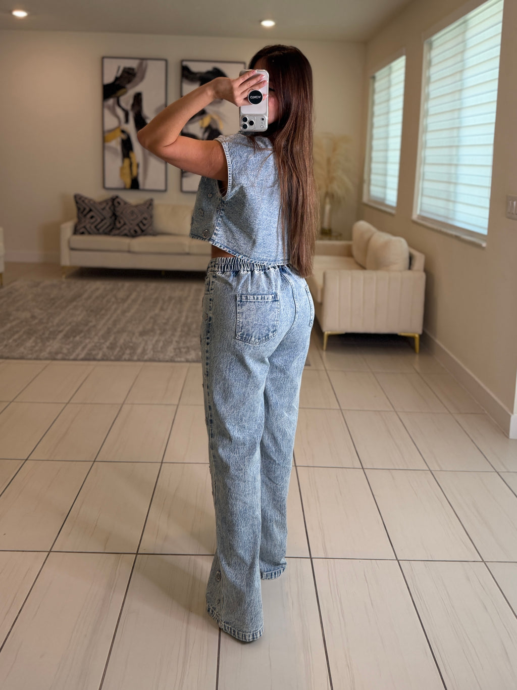 Perfect Silver Sequin Denim Pant Set