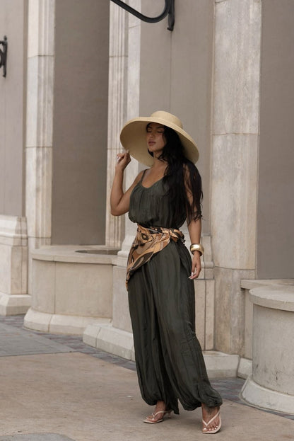 Effortless Essence Ruched Green Jumpsuit