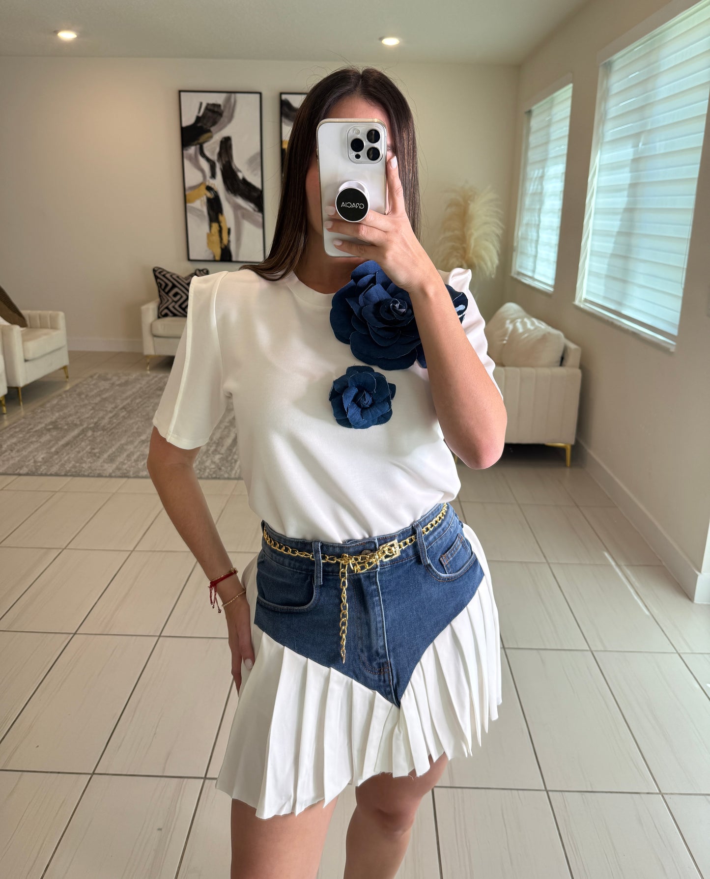 Strong Attraction White and Denim Skort