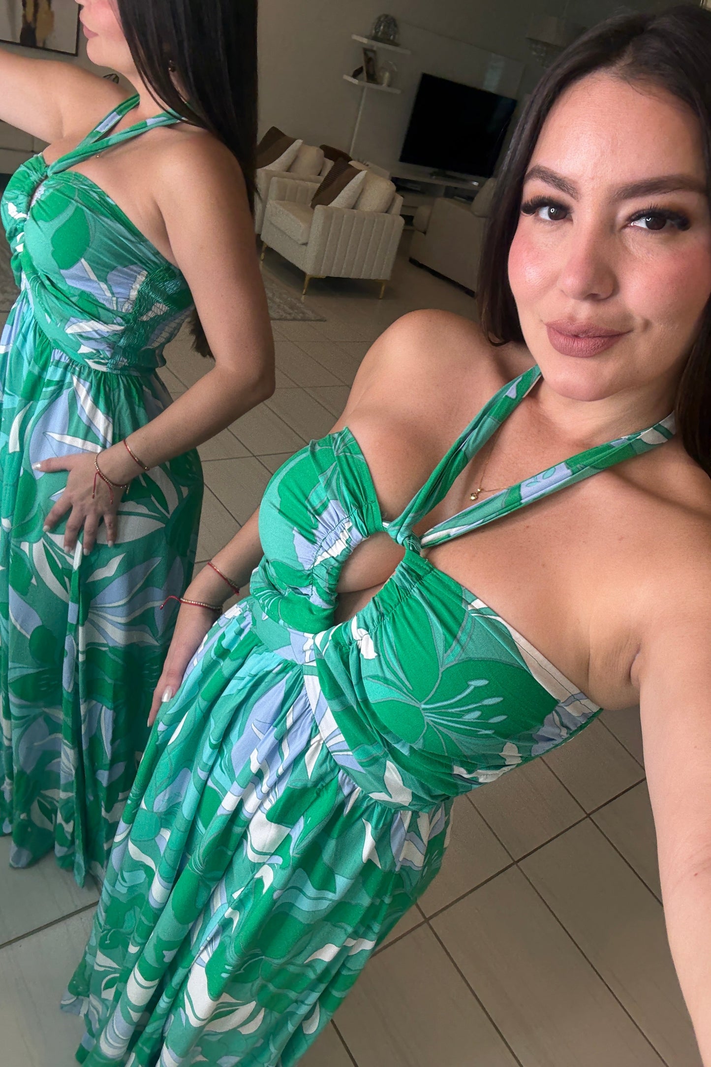 Cosmic Palms Green Maxi Dress