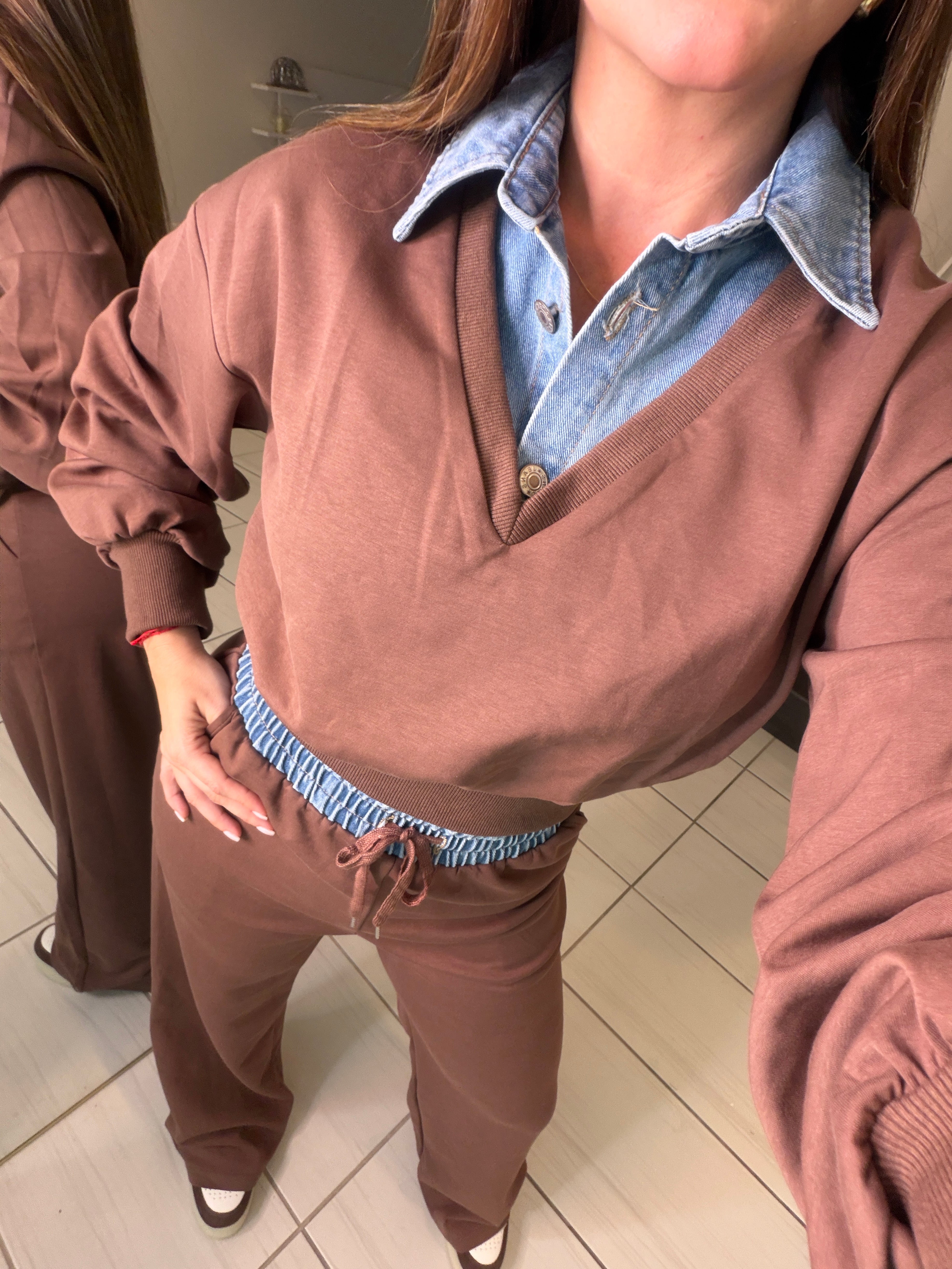 Divine Brown and Denim Contrast Pant Set