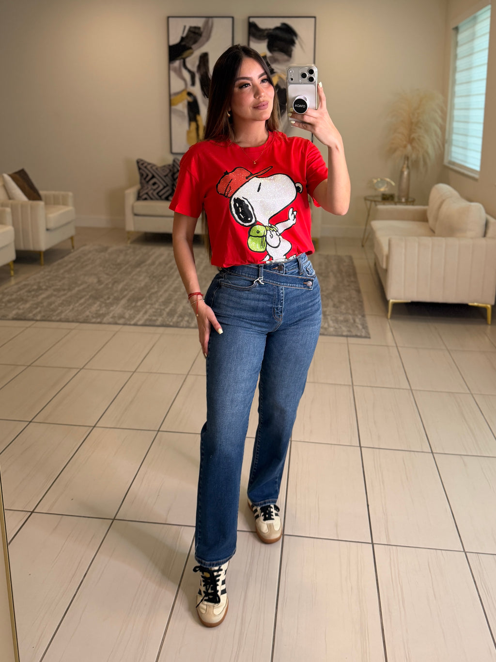 Cross Belt Straight Denim Pants