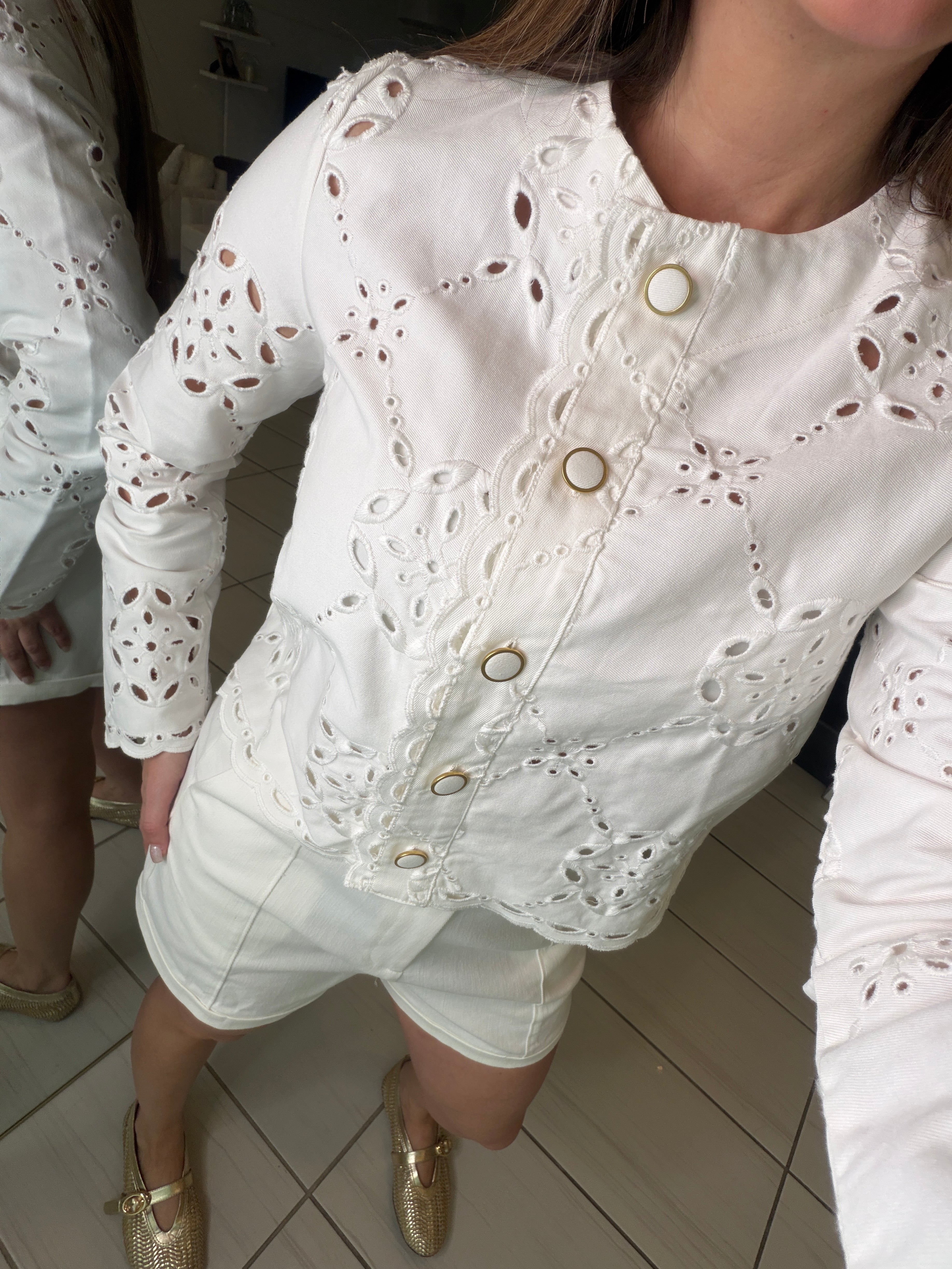 Decorative Eyelet White Jacket