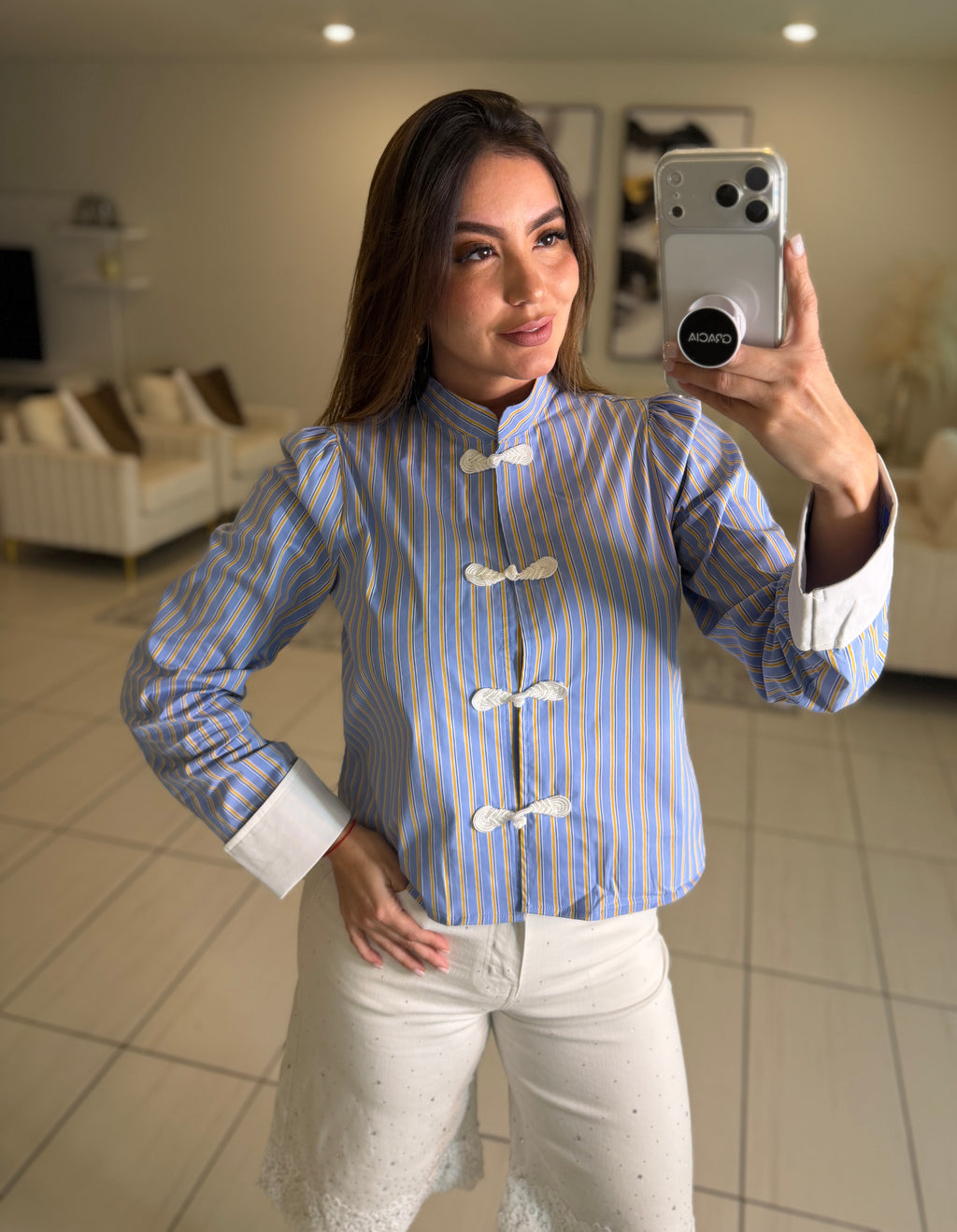 Oriental Striped Blue Shirt