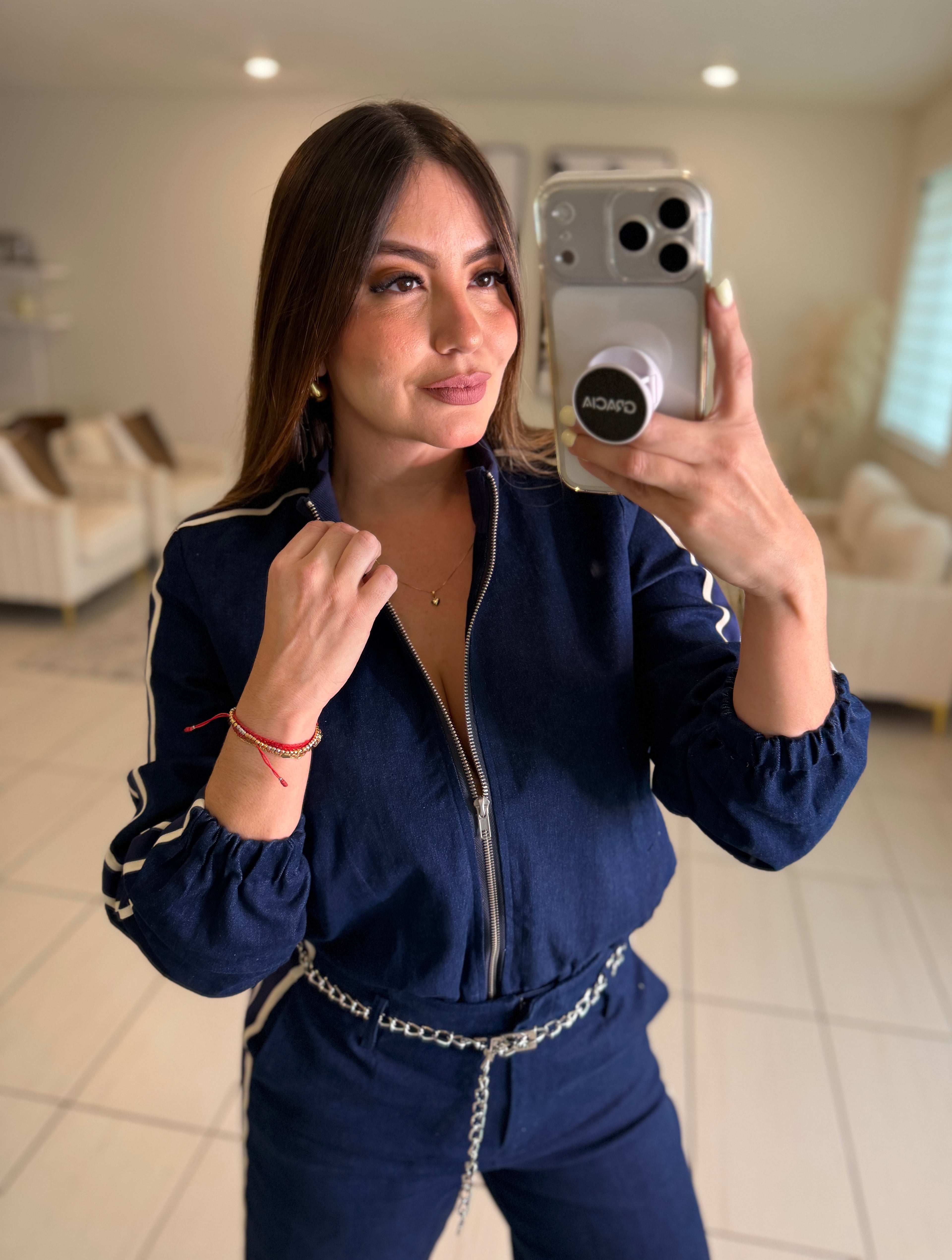 Linear Attraction Navy Blue Bermuda Set