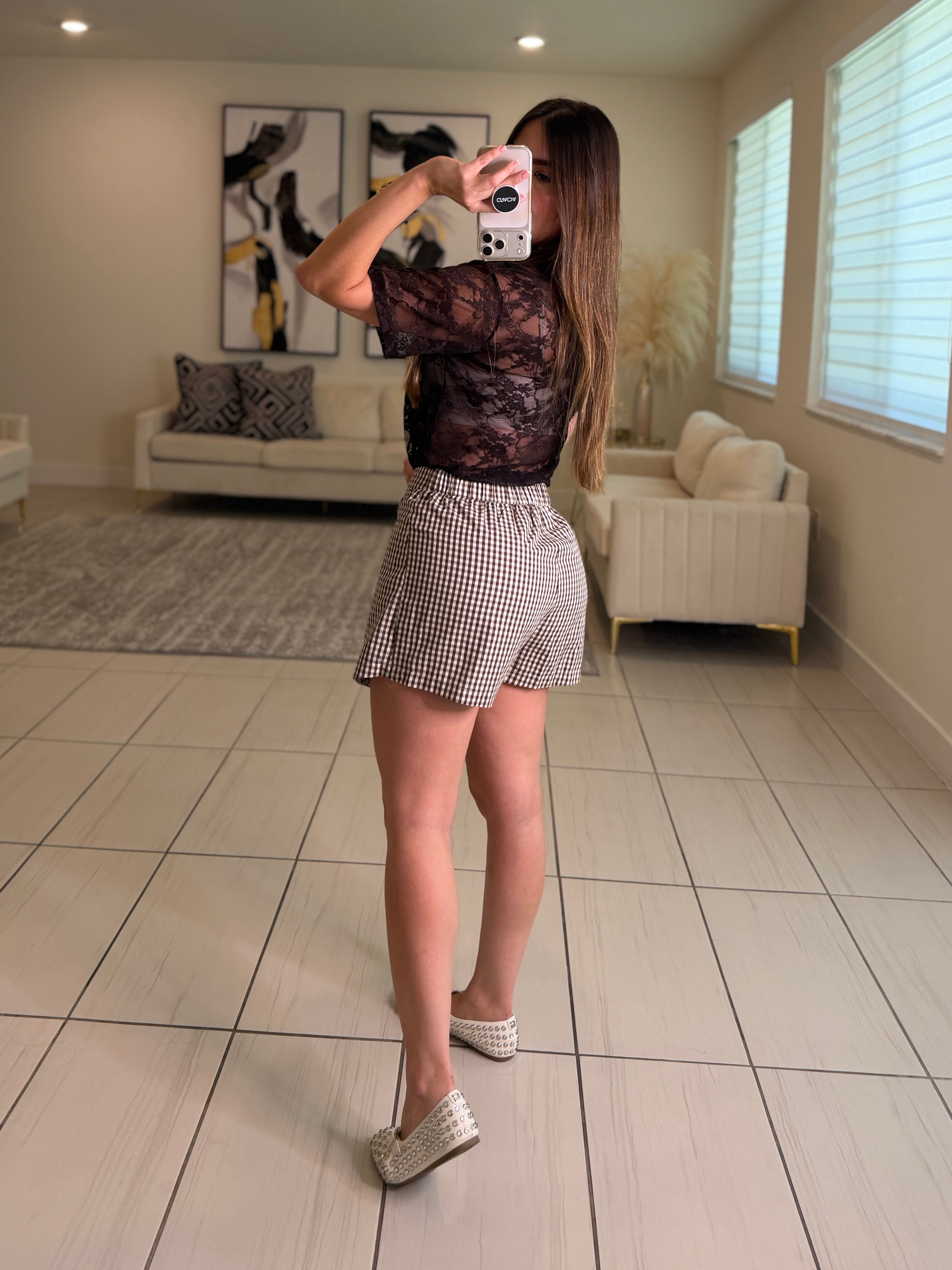 Divine Gingham Brown Short