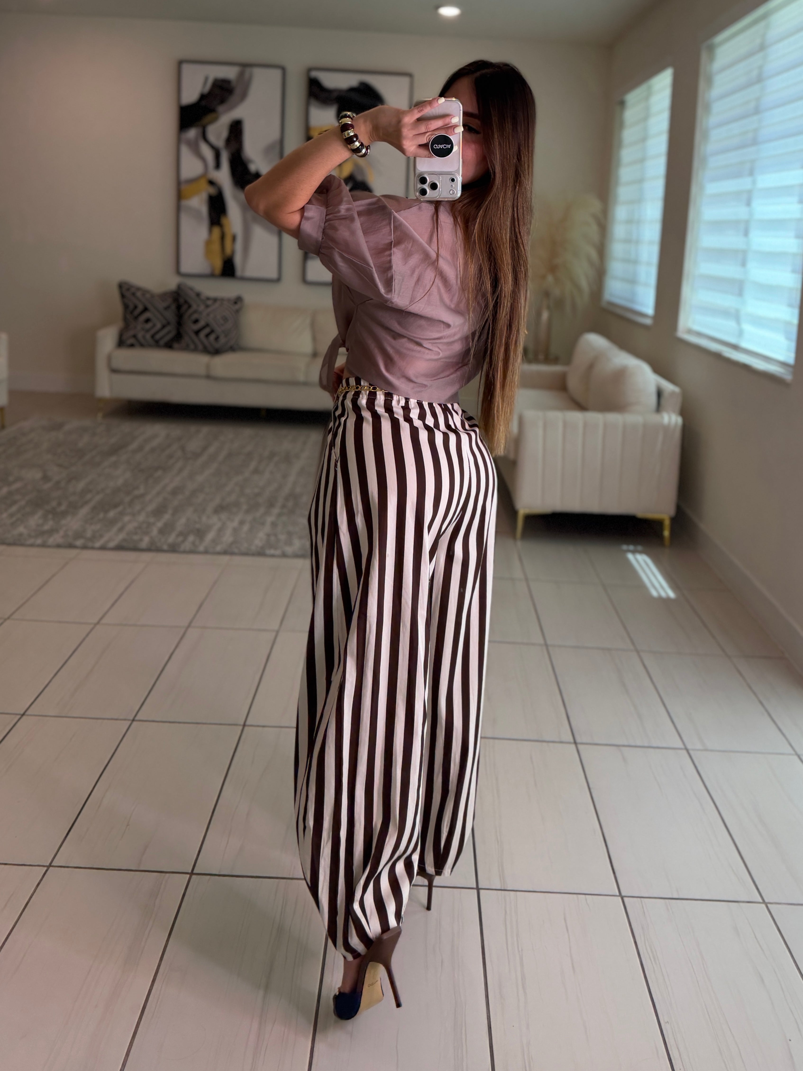Italian Stripes Brown Barrel Pants