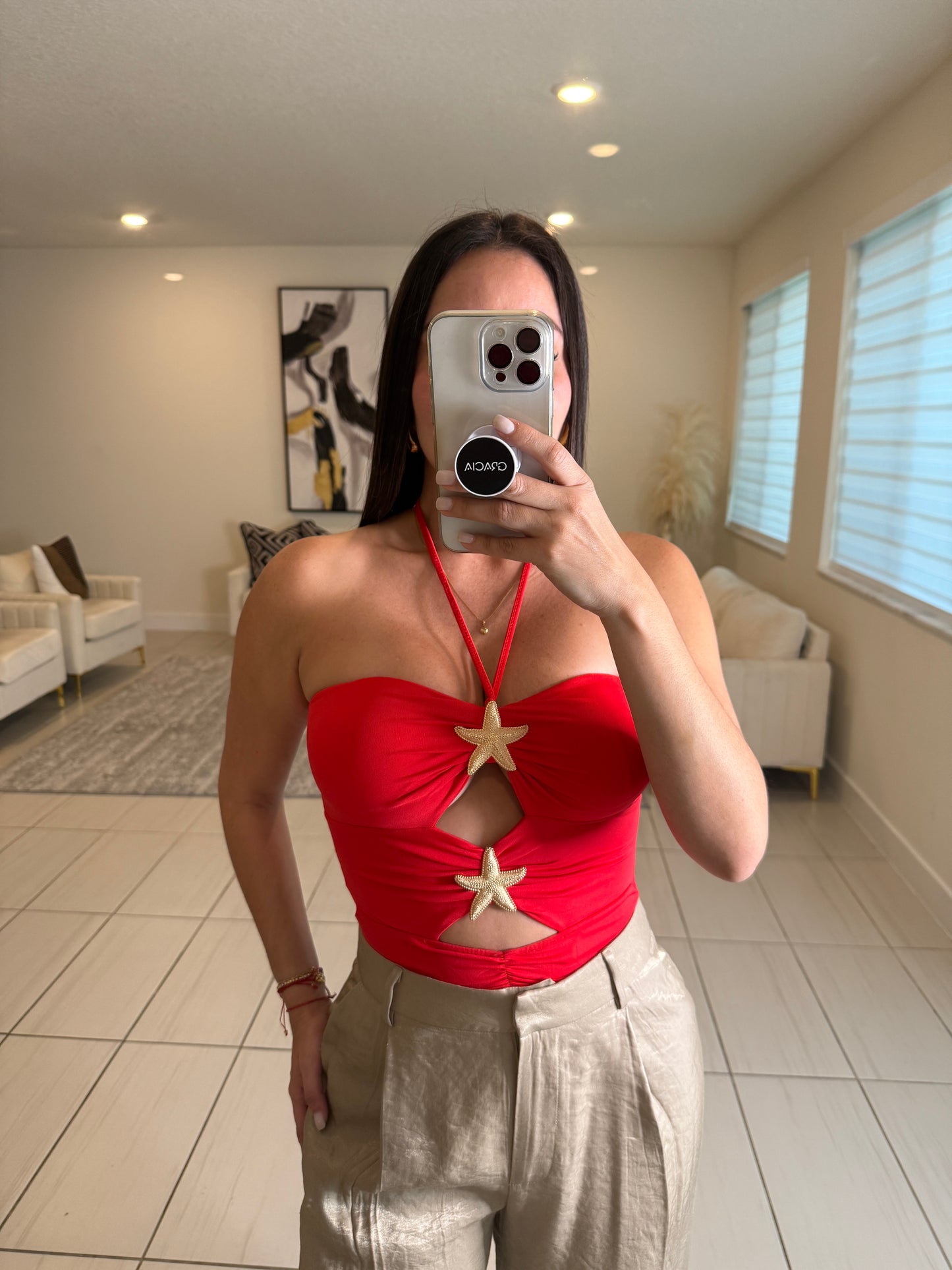 Gold Star Red Bodysuit