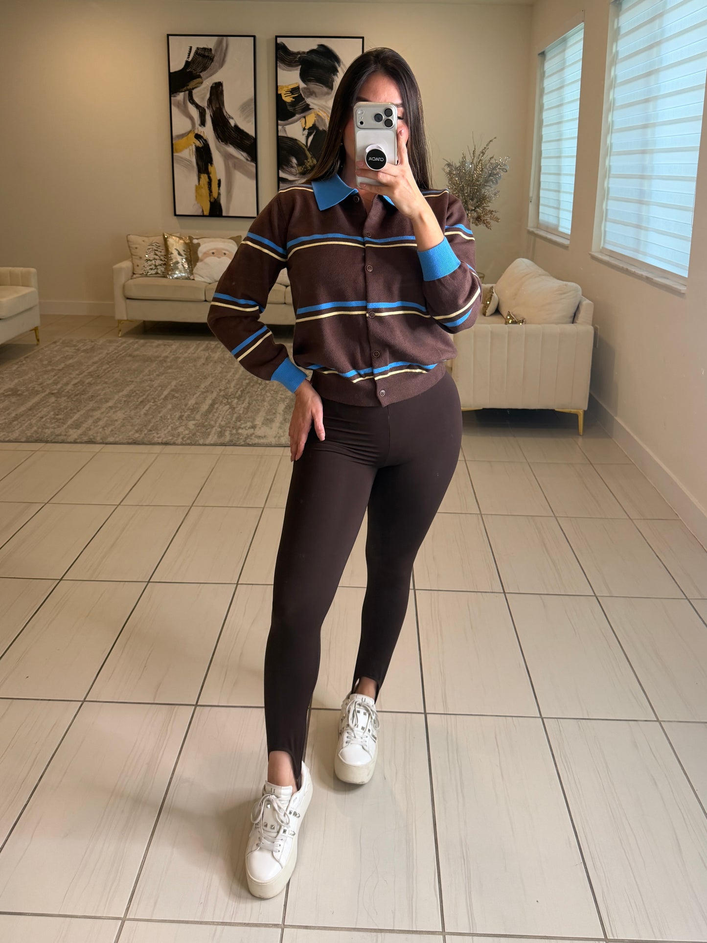 Empire Code Knit Brown Sweater