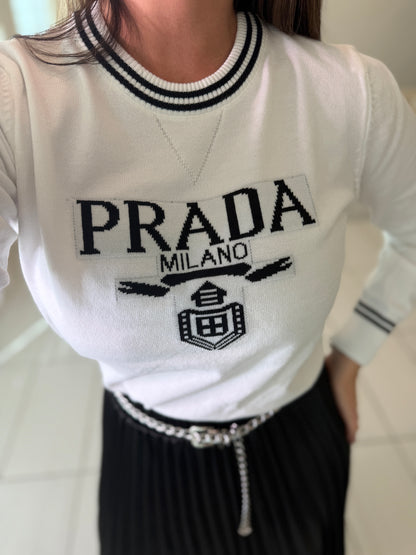 Iconic Knit White and Black Sweater