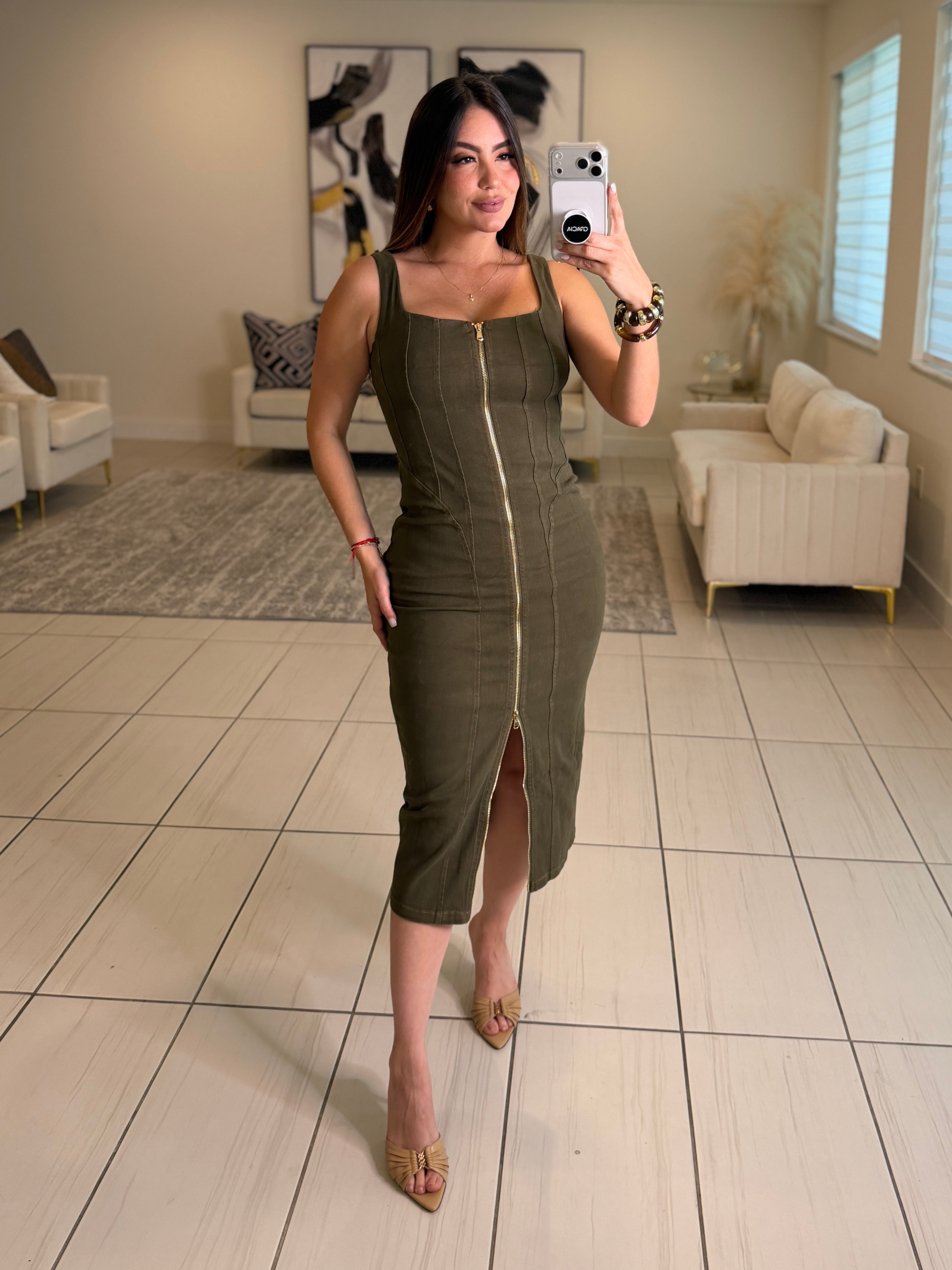 Commanding Desire Green Denim Dress