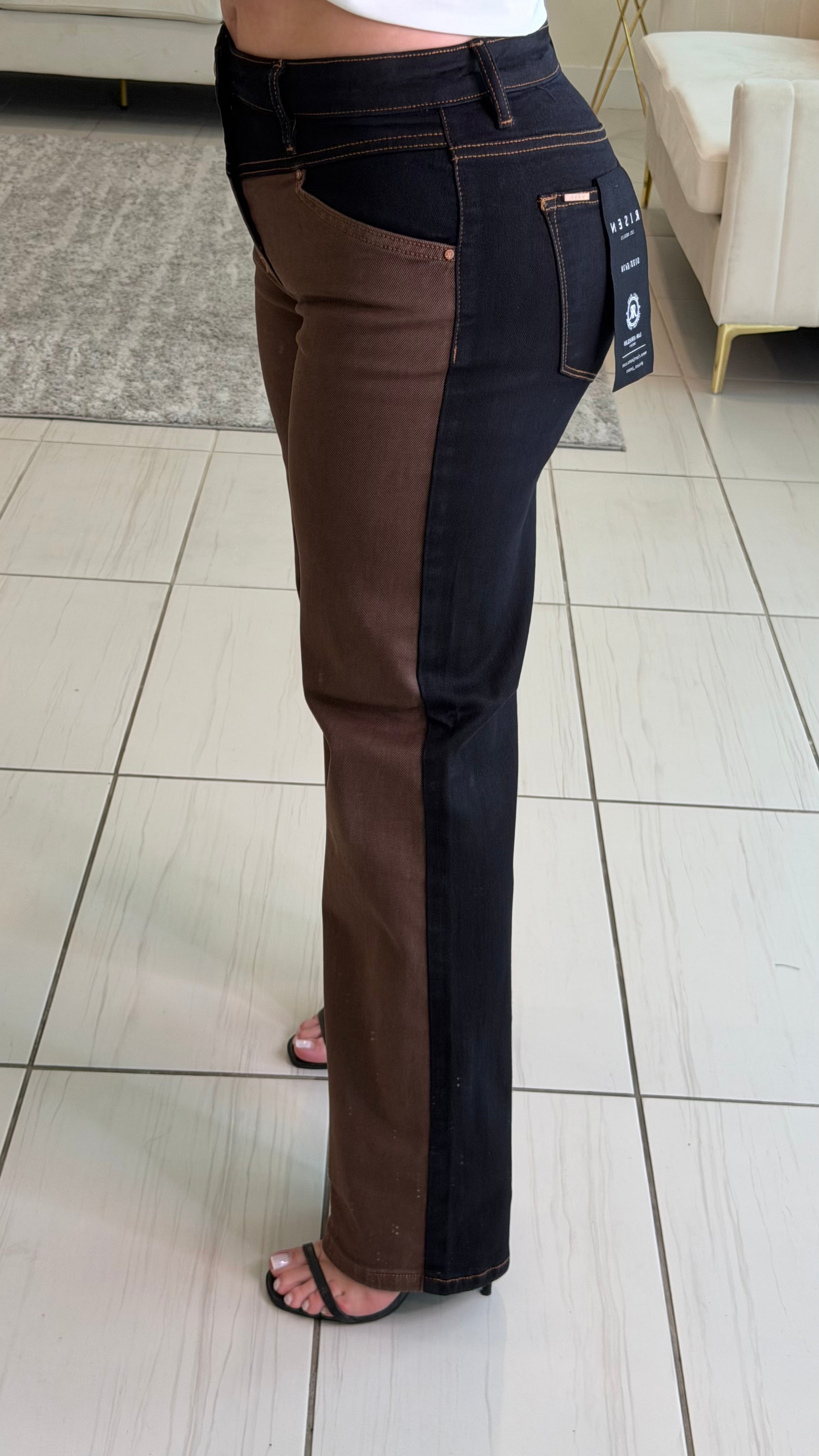 Brown and Black Denim Pants
