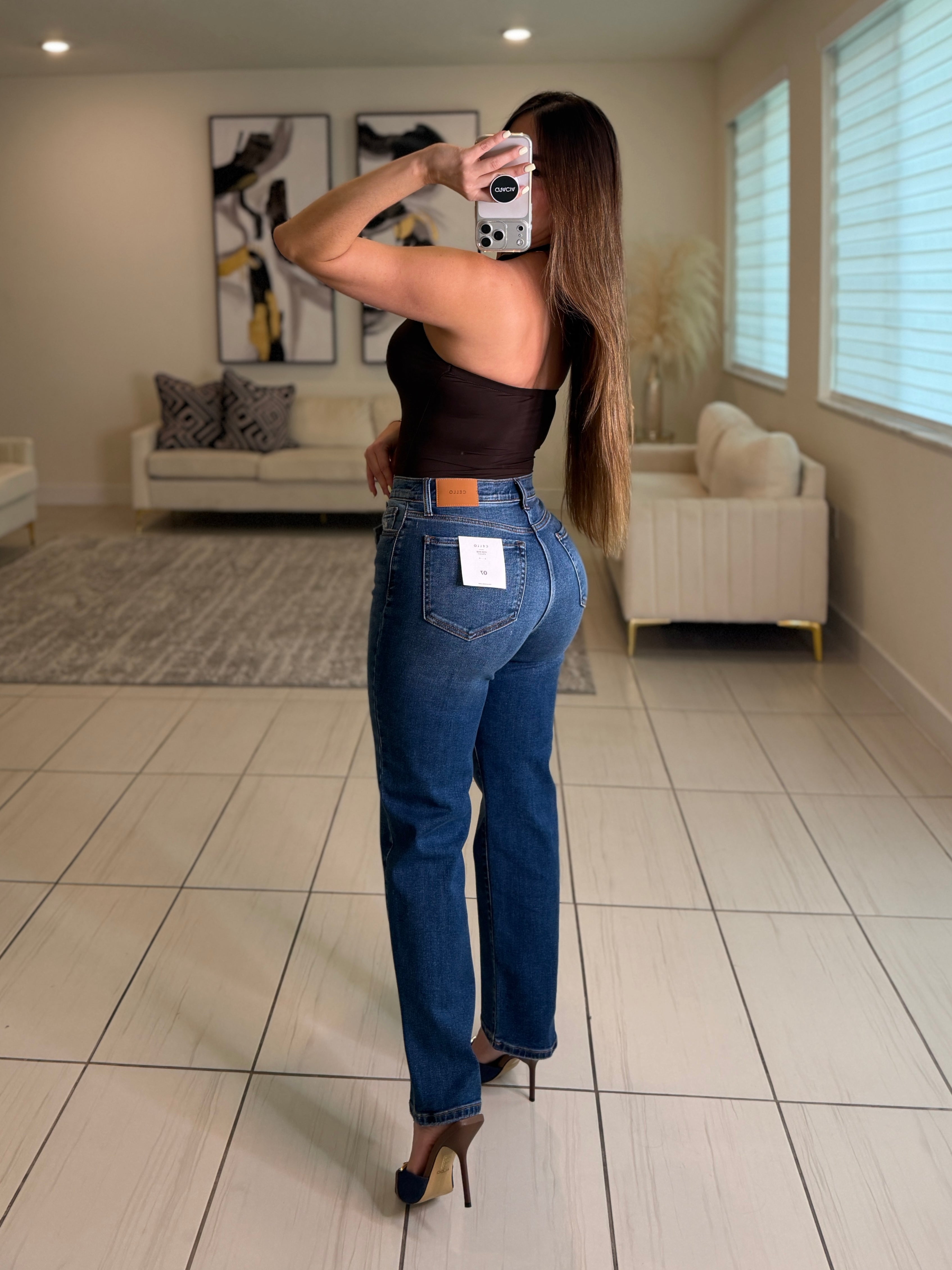 Cross Belt Straight Denim Pants