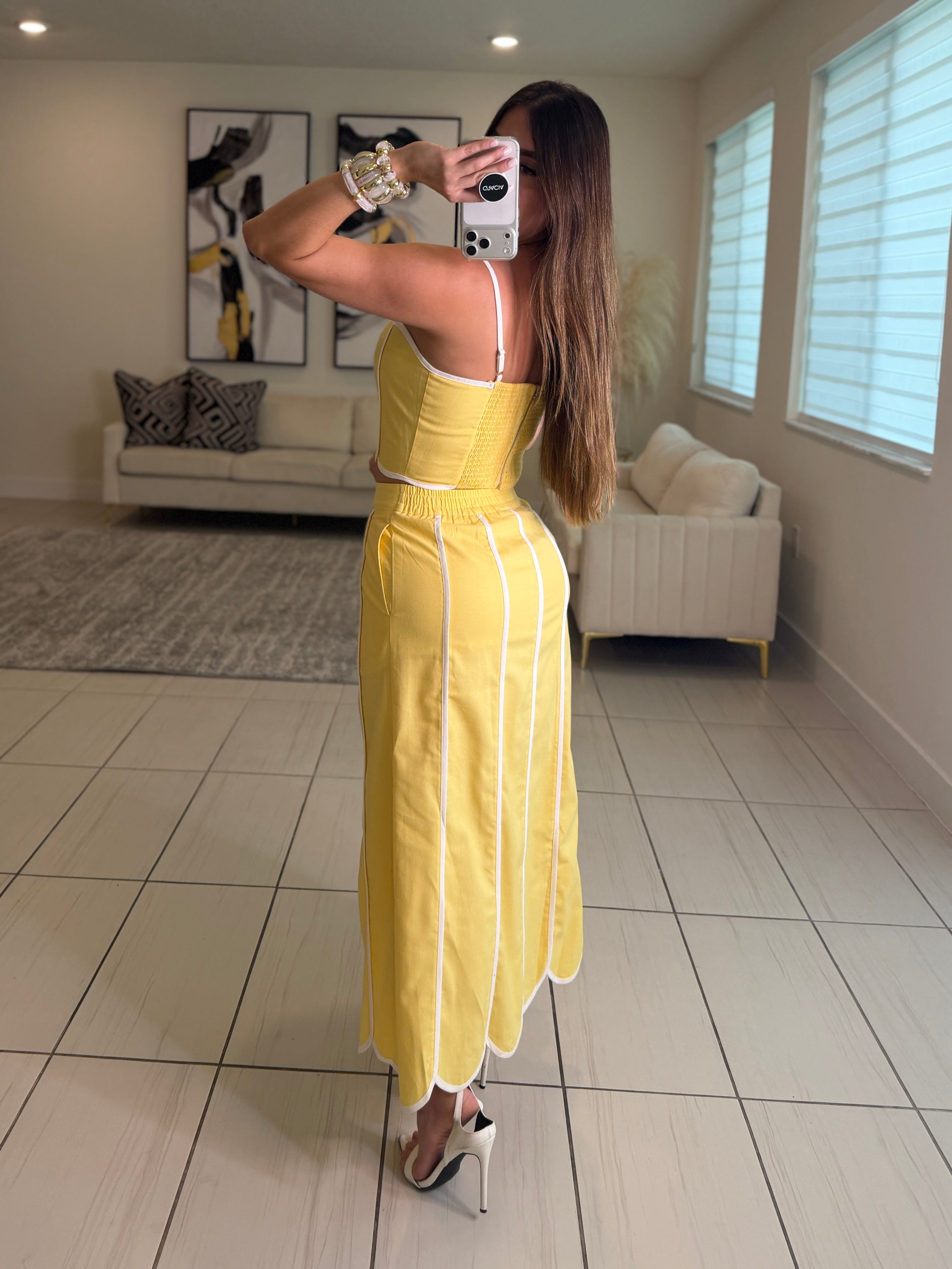Delicate Clouds Yellow Skirt Set