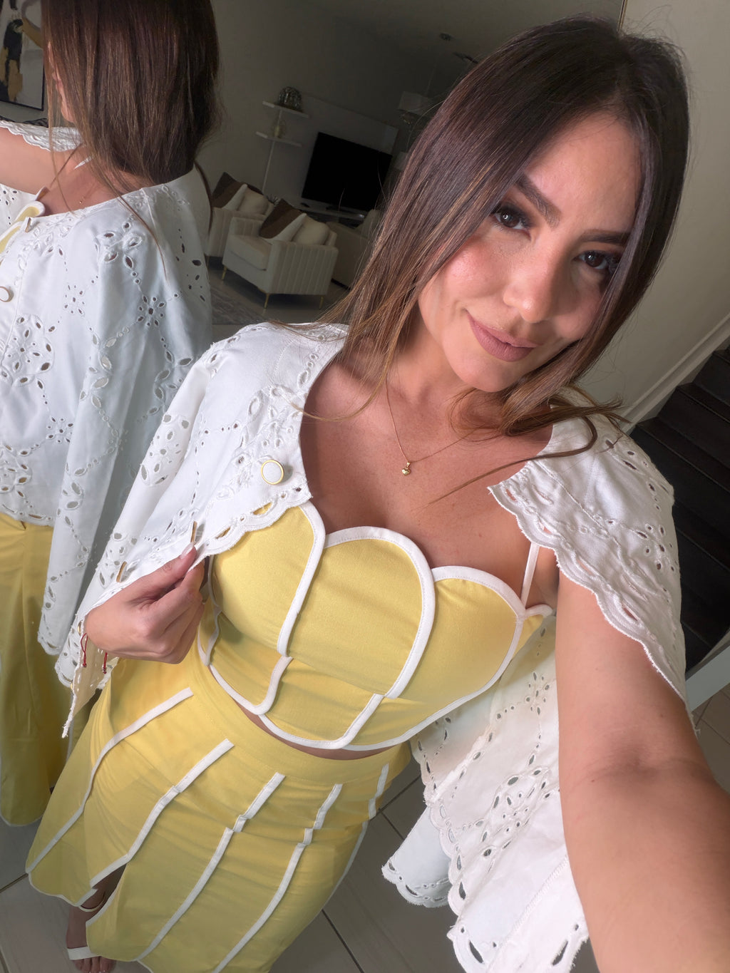 Delicate Clouds Yellow Skirt Set