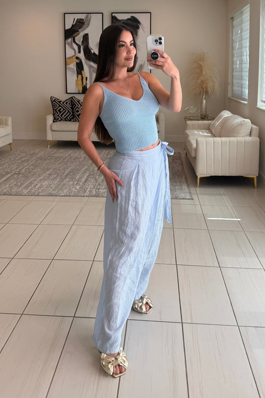 Villa Escape Blue Linen Pants