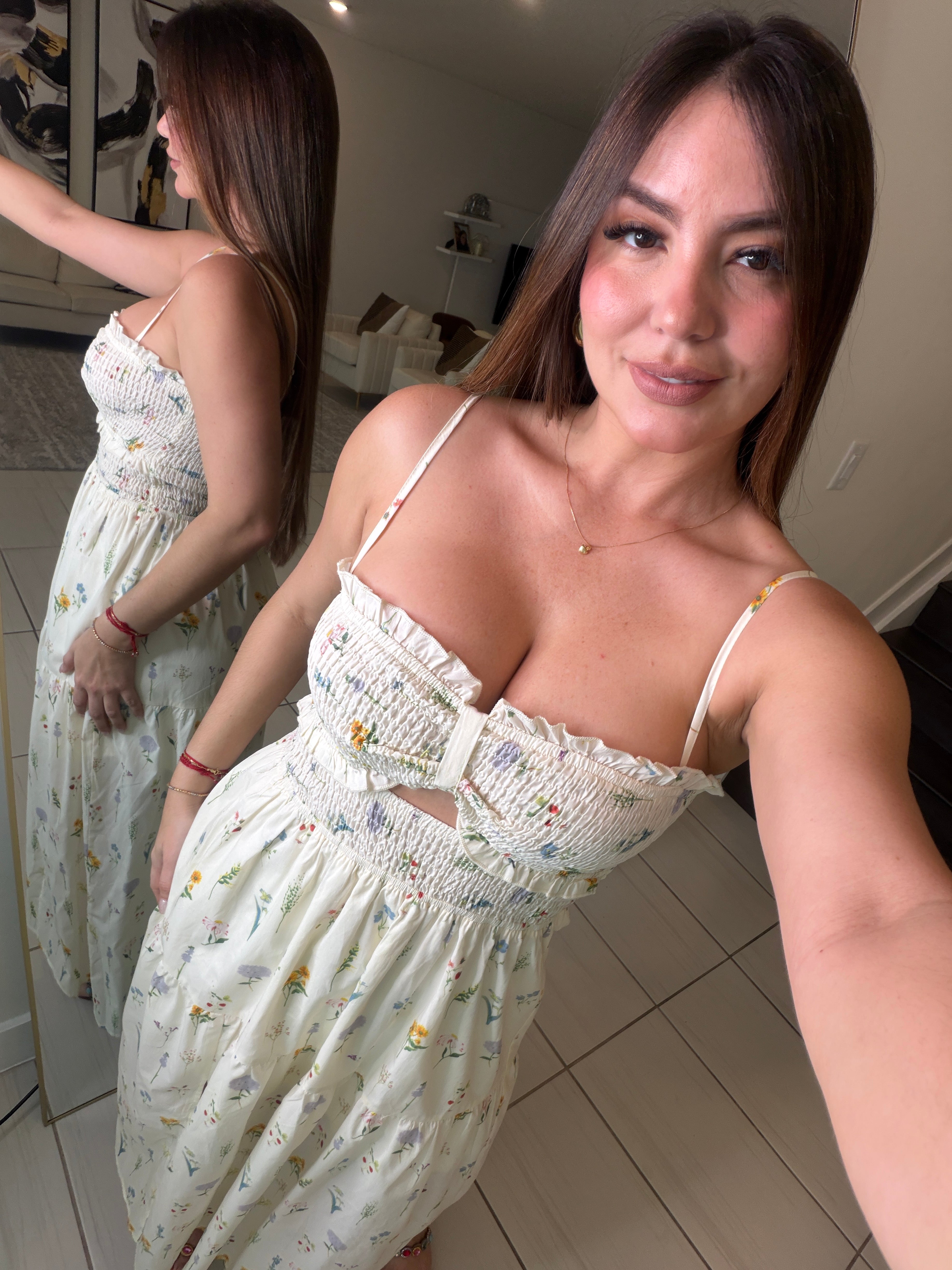 Sweet Floral Beige Dress